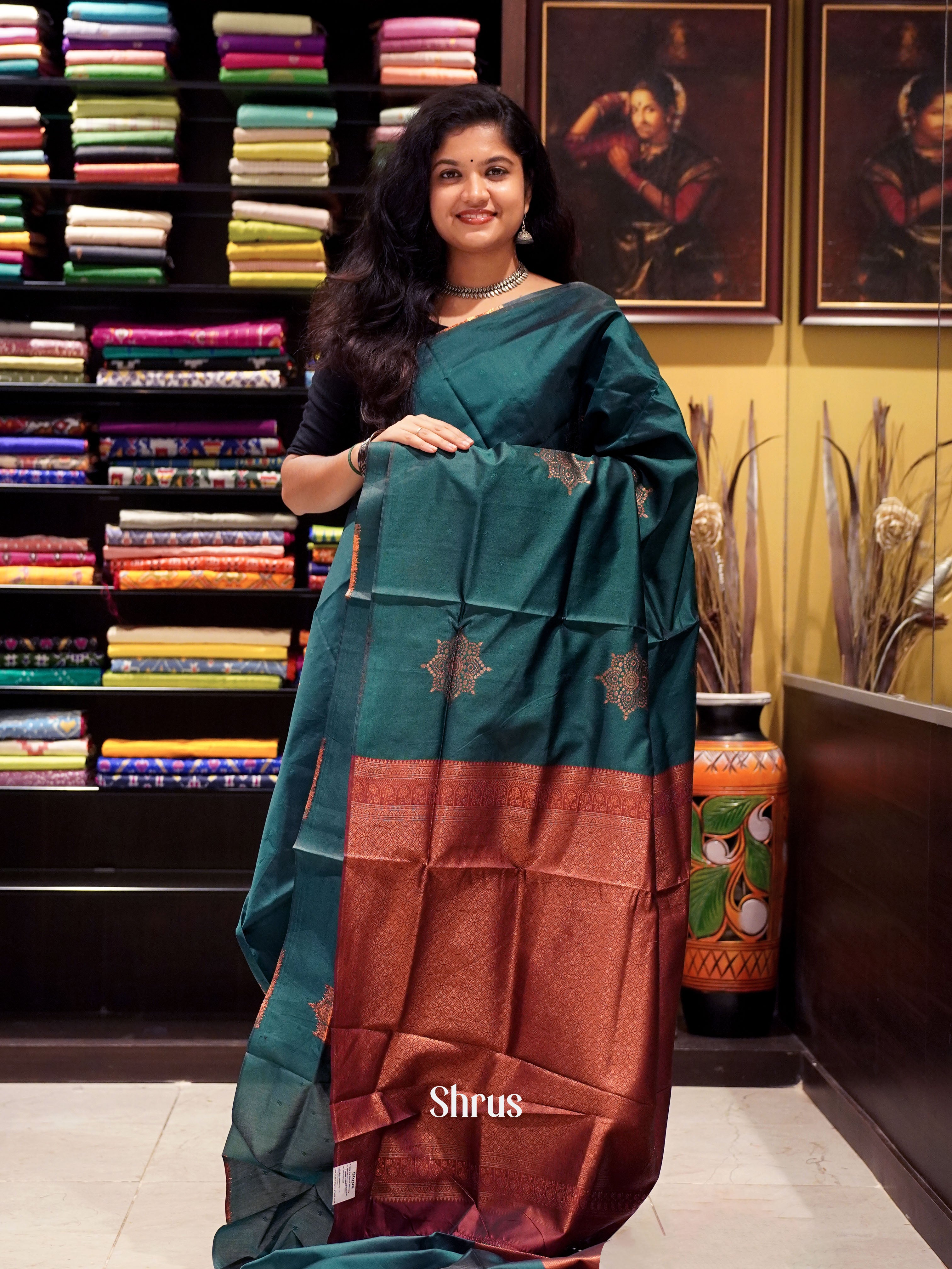 Green And Araku Maroon-Semi Soft silk Saree