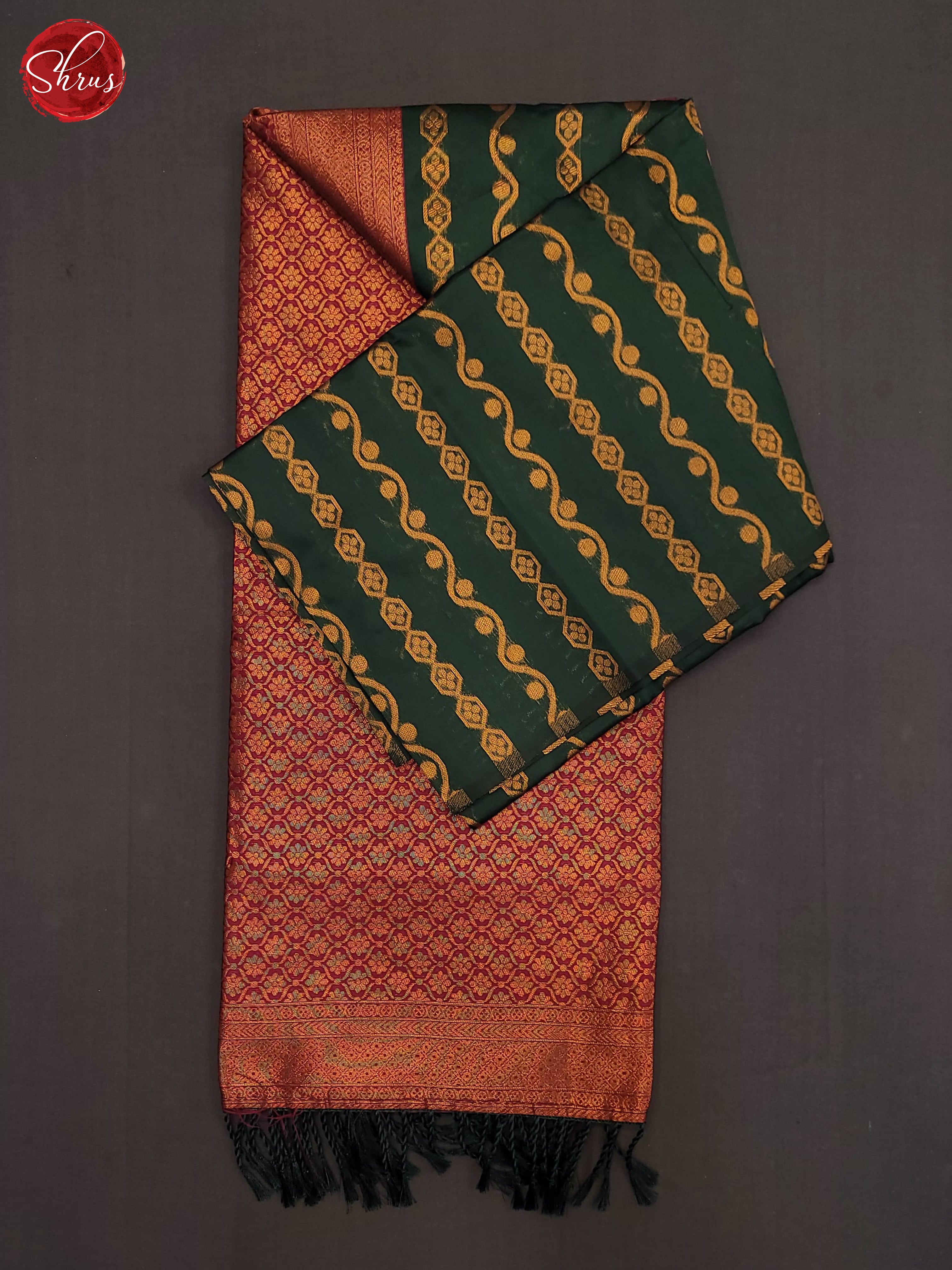 Bottle Green & Maroon - Semi Softsilk Saree - Shop on ShrusEternity.com