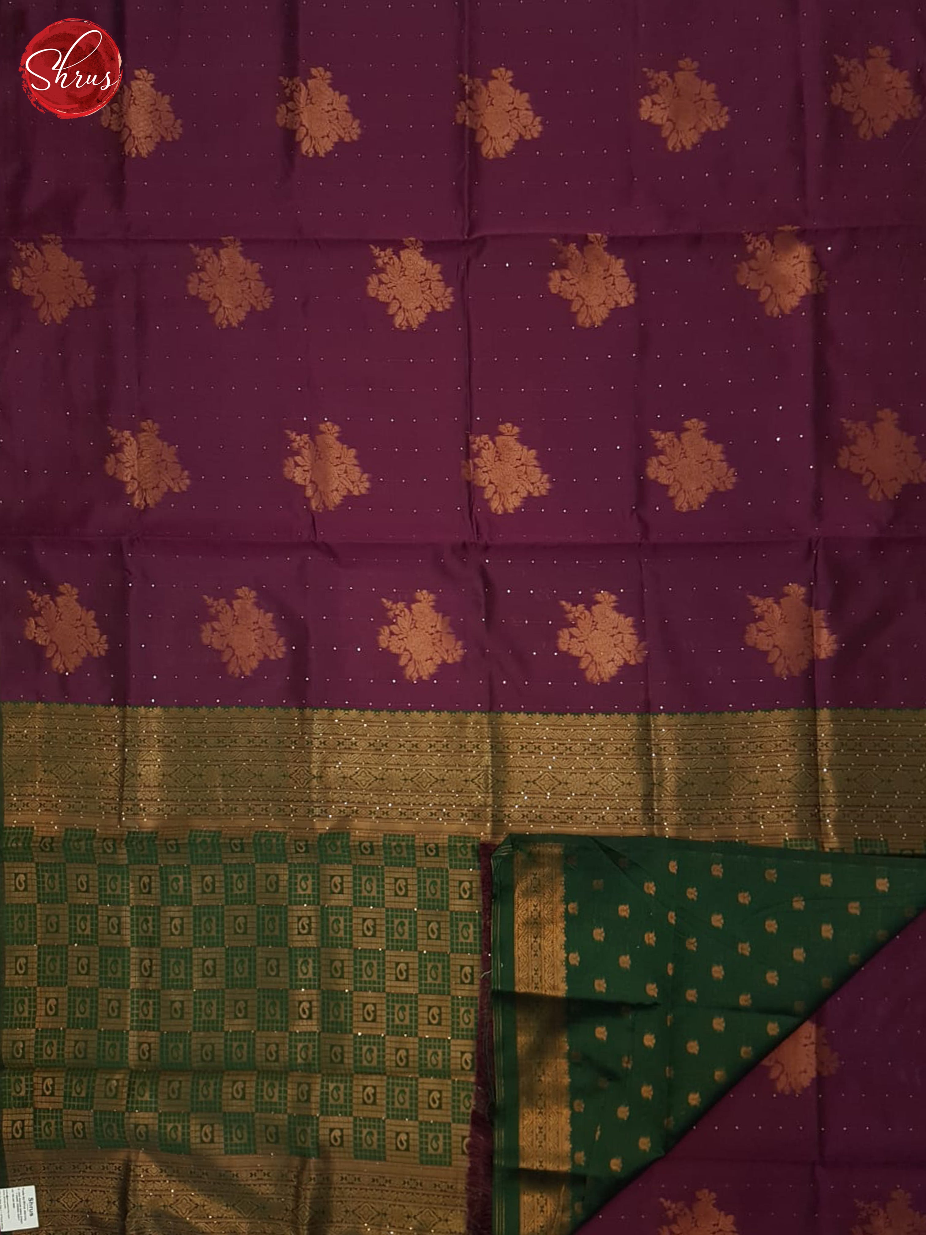 Wine & Green- Semi Softsilk Saree - Shop on ShrusEternity.com