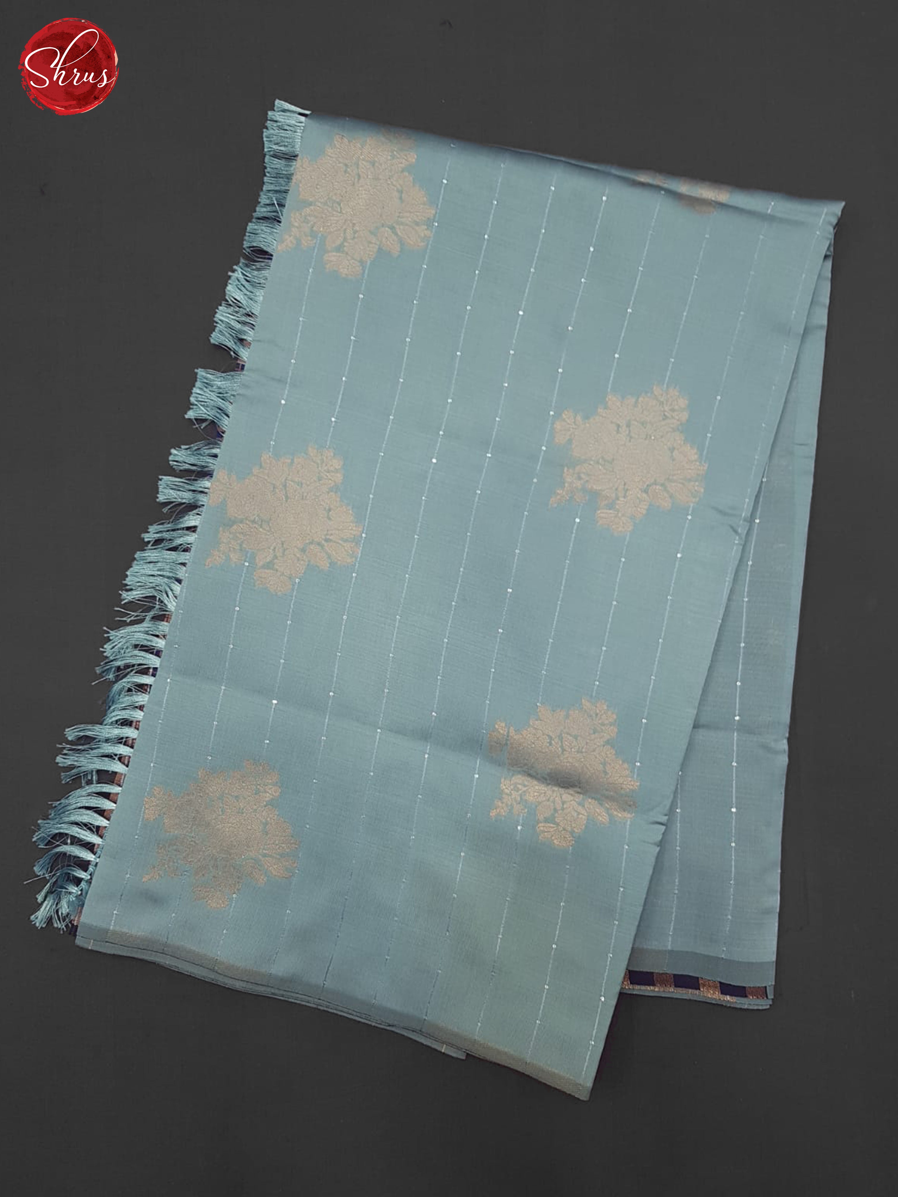 Bluish Grey & Blue - Semi Softsilk Saree - Shop on ShrusEternity.com