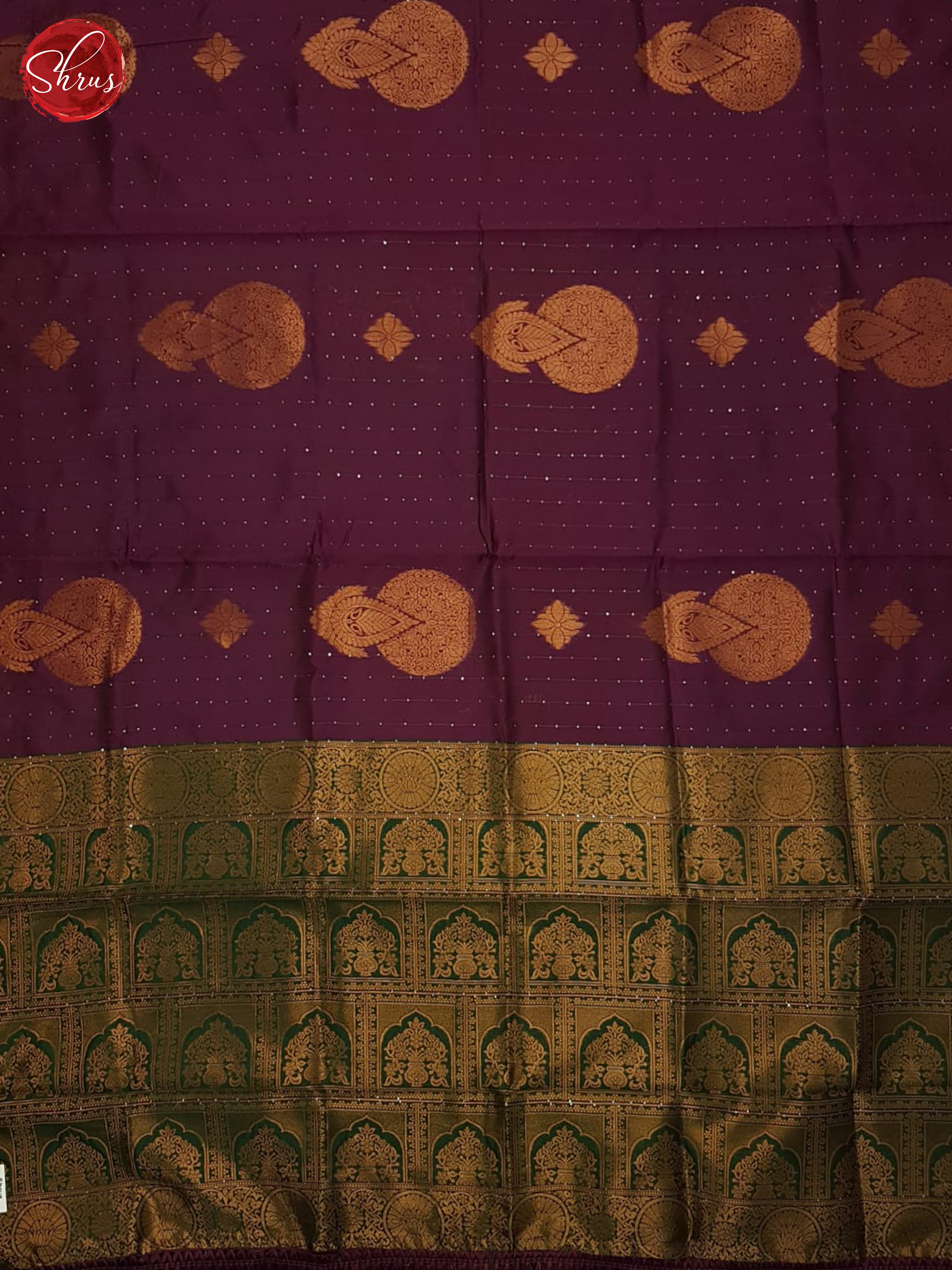 Wine & Green - Semi Softsilk Saree - Shop on ShrusEternity.com