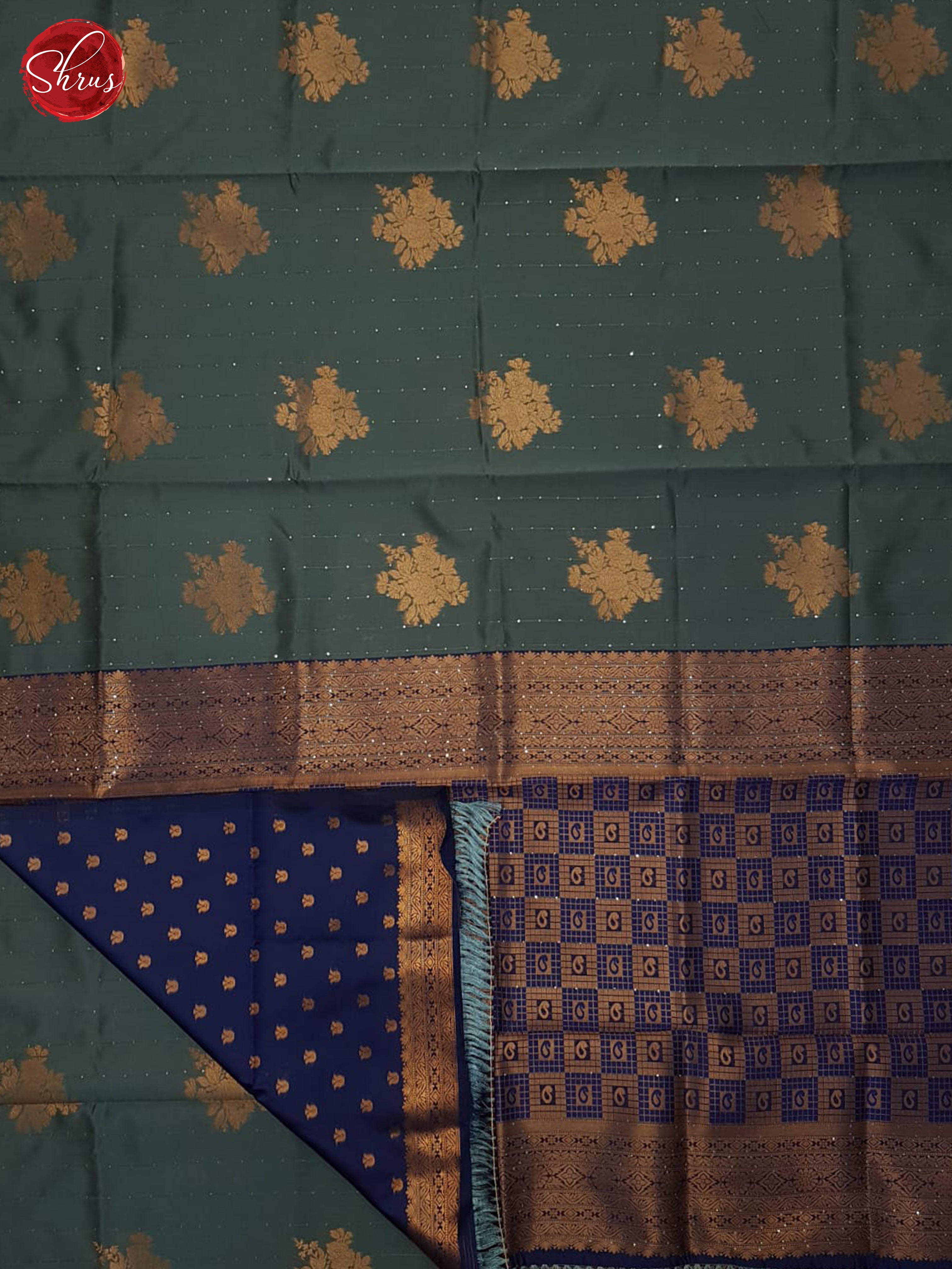 Grey & Blue - Semi Softsilk Saree - Shop on ShrusEternity.com