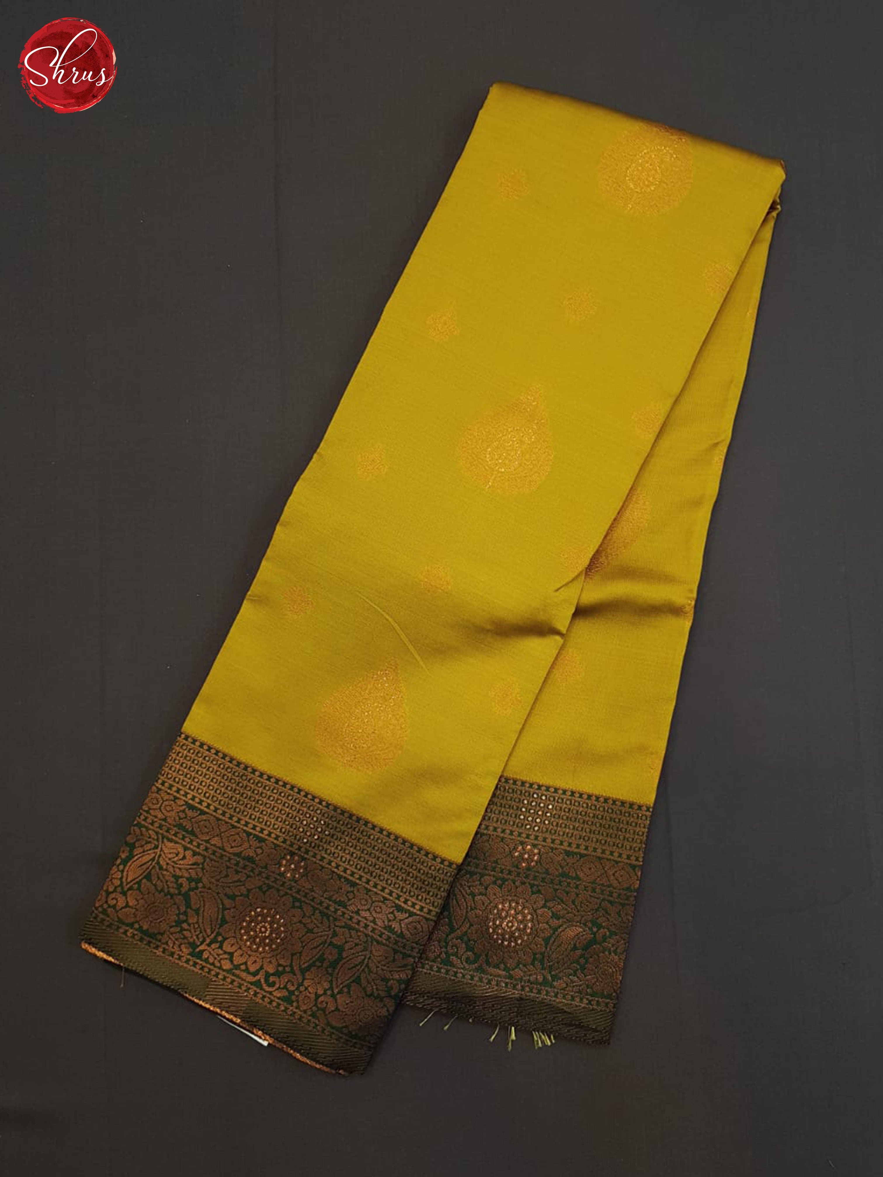 Mustard And Green-Semi Kanchipuram saree - Shop on ShrusEternity.com