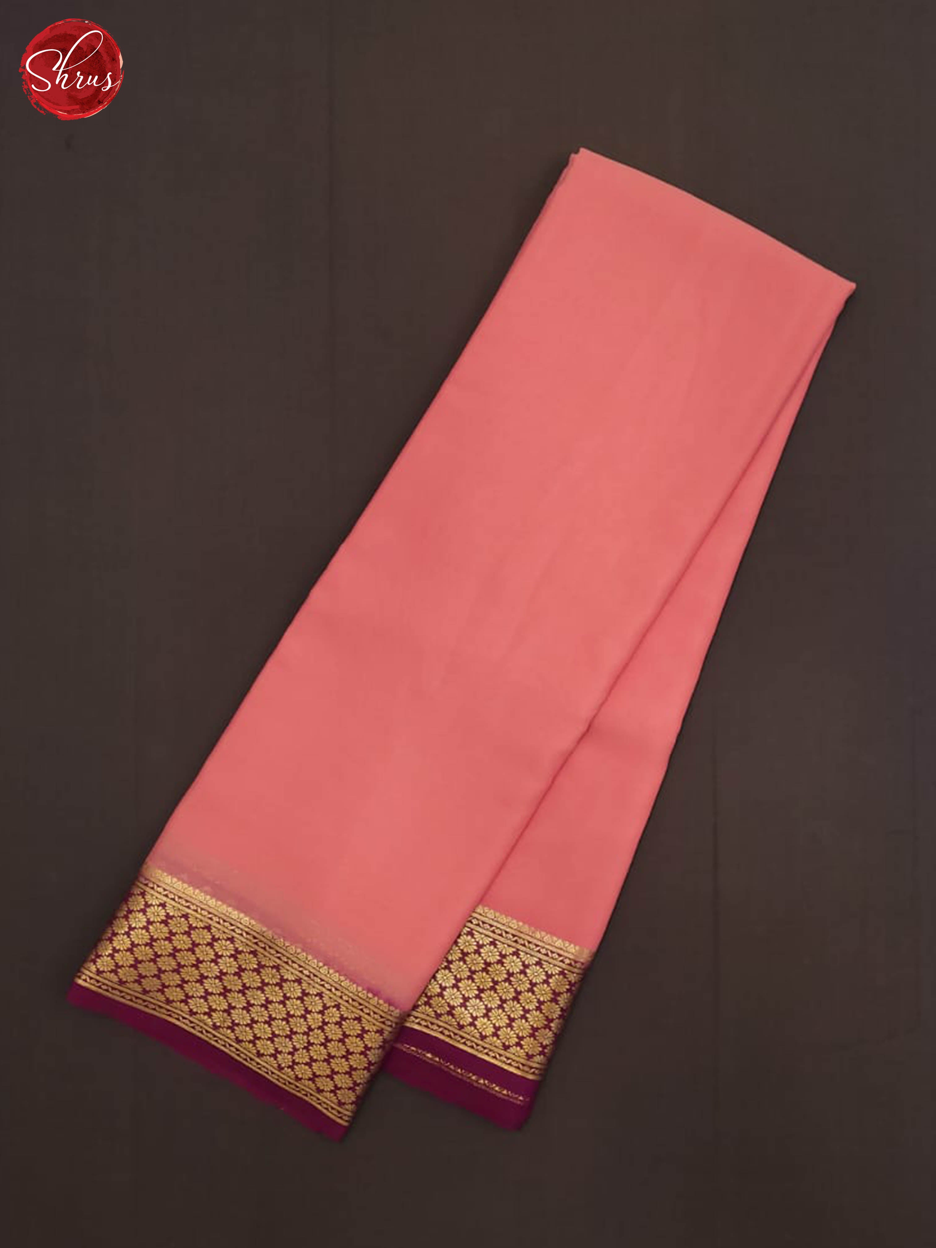 Peachish pink and wine- Mysore Silk Saree - Shop on ShrusEternity.com