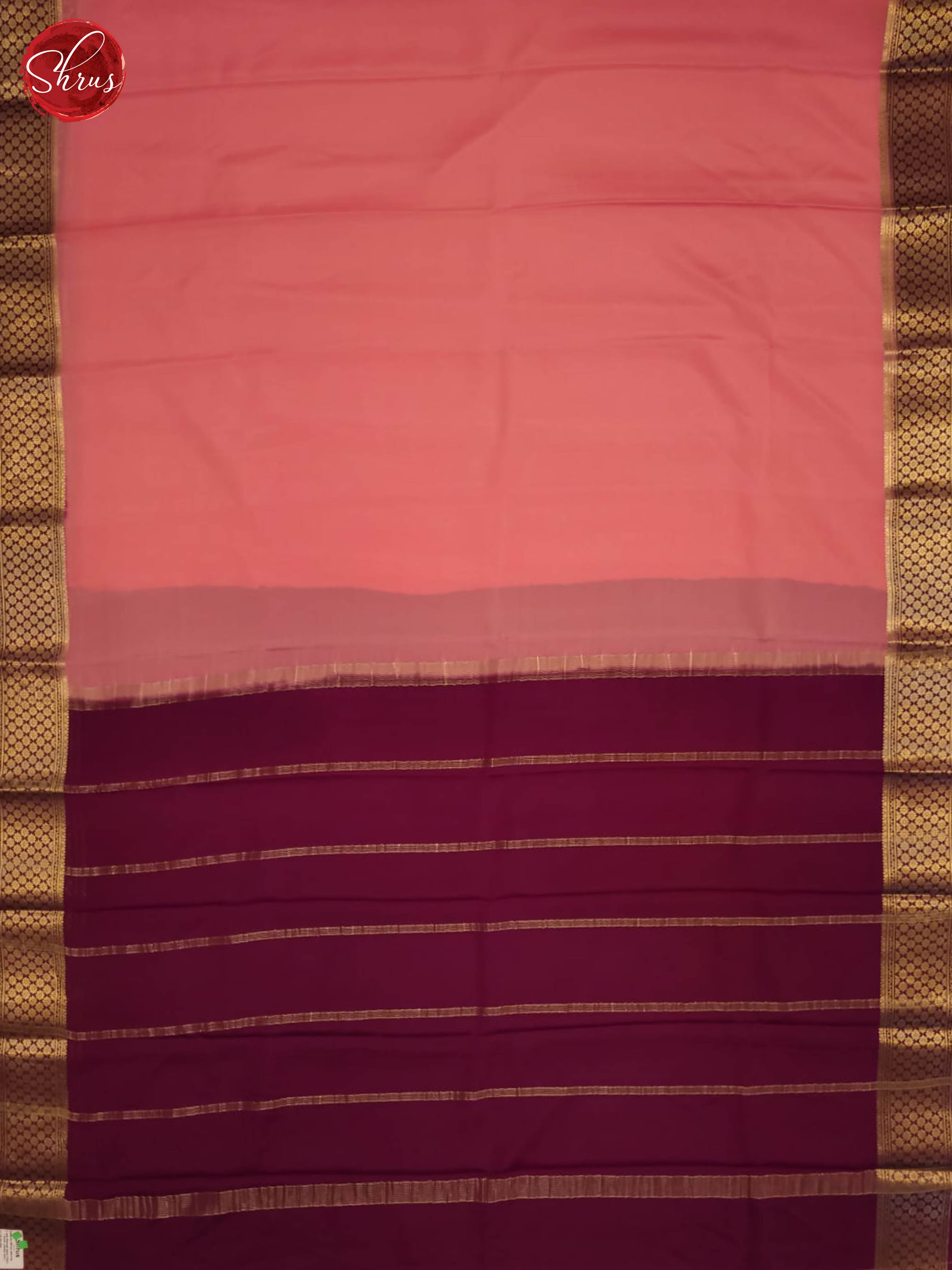 Peachish pink and wine- Mysore Silk Saree - Shop on ShrusEternity.com