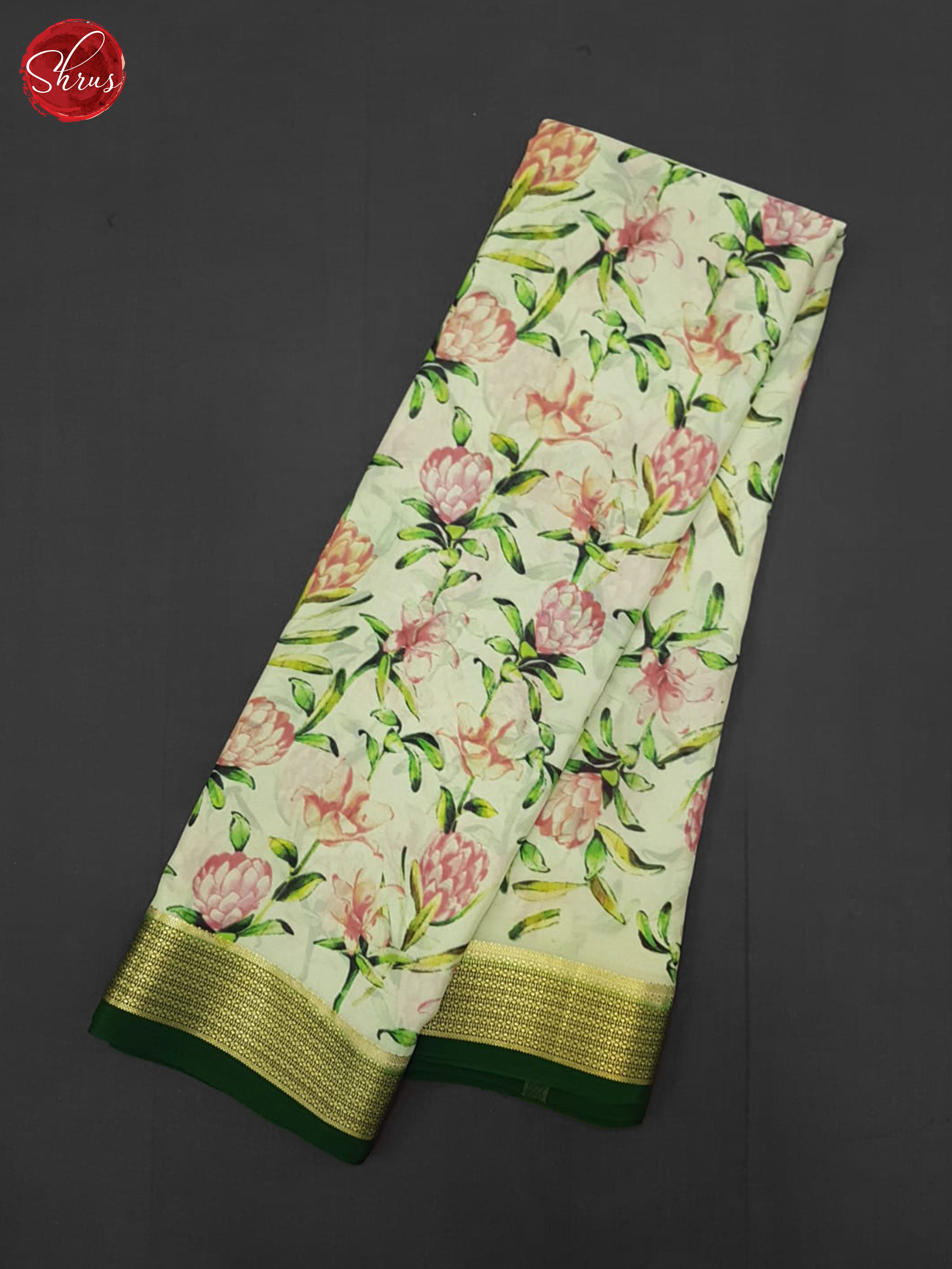 Cream & Green- Mysore Silk Saree - Shop on ShrusEternity.com