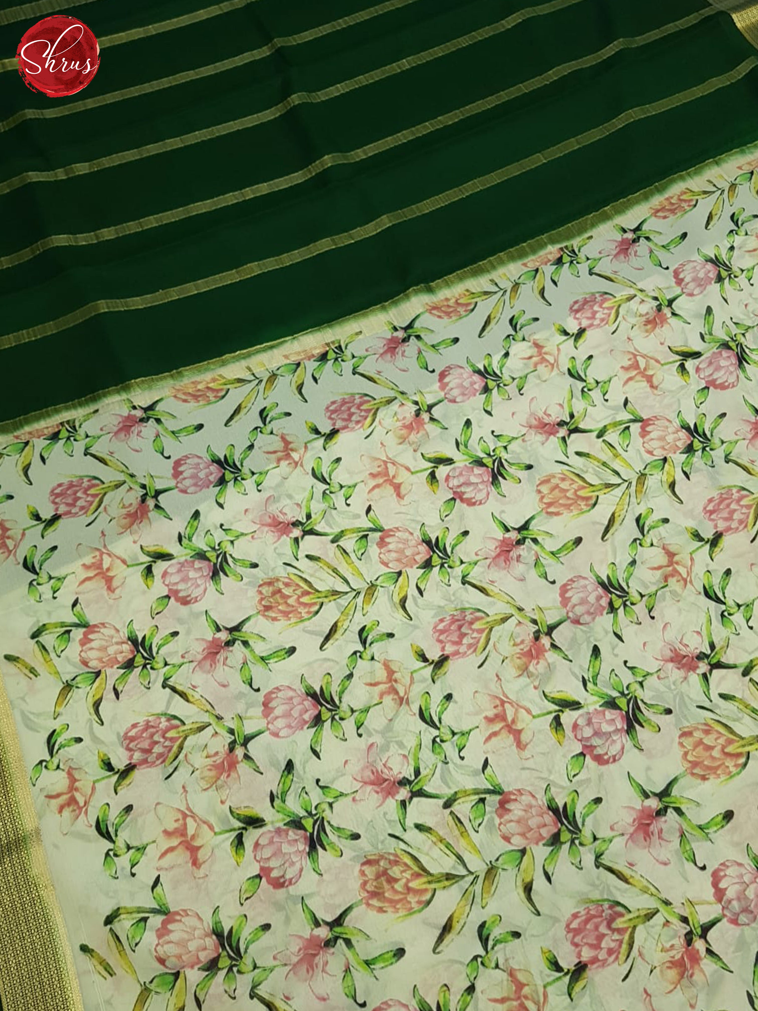 Cream & Green- Mysore Silk Saree - Shop on ShrusEternity.com