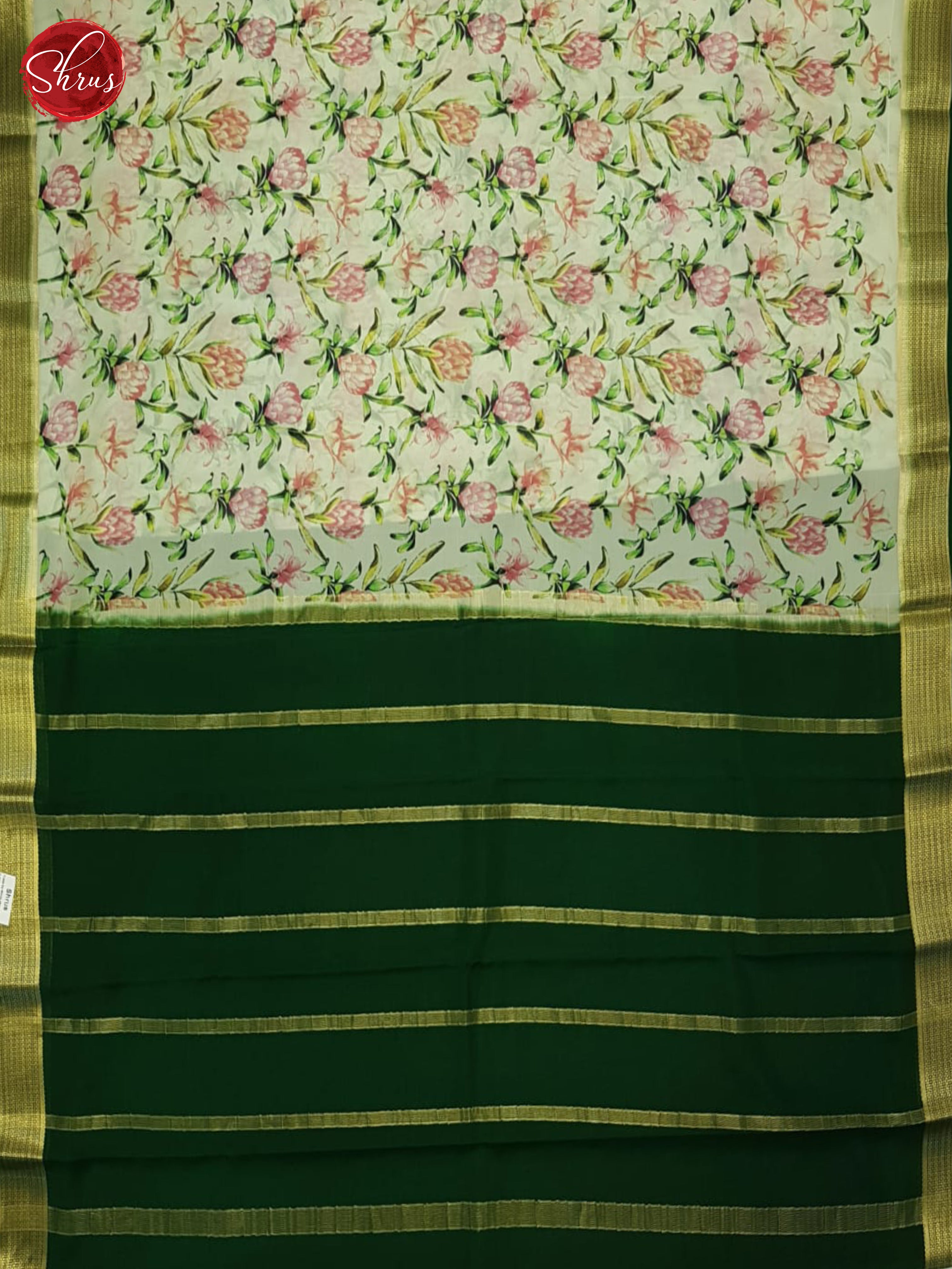 Cream & Green- Mysore Silk Saree - Shop on ShrusEternity.com