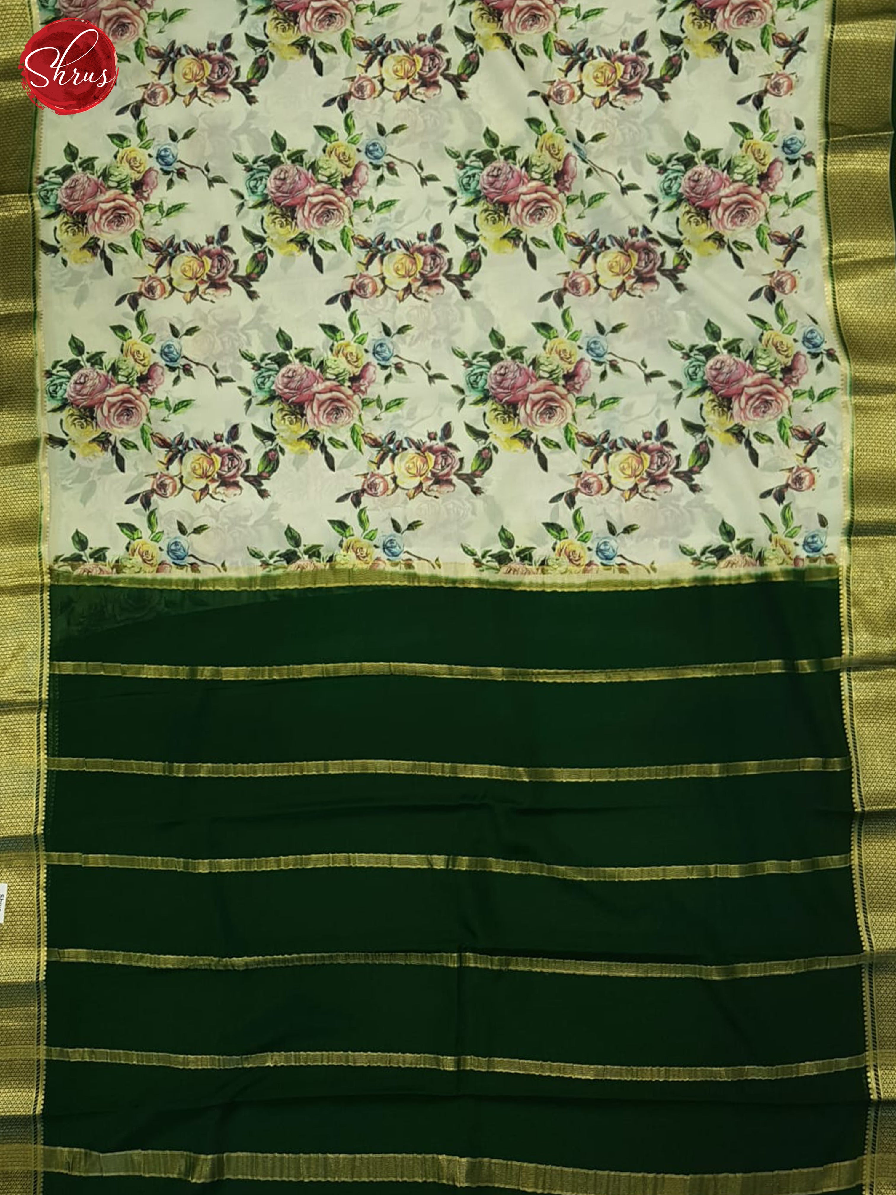 Cream & Green - Mysore Silk Saree - Shop on ShrusEternity.com