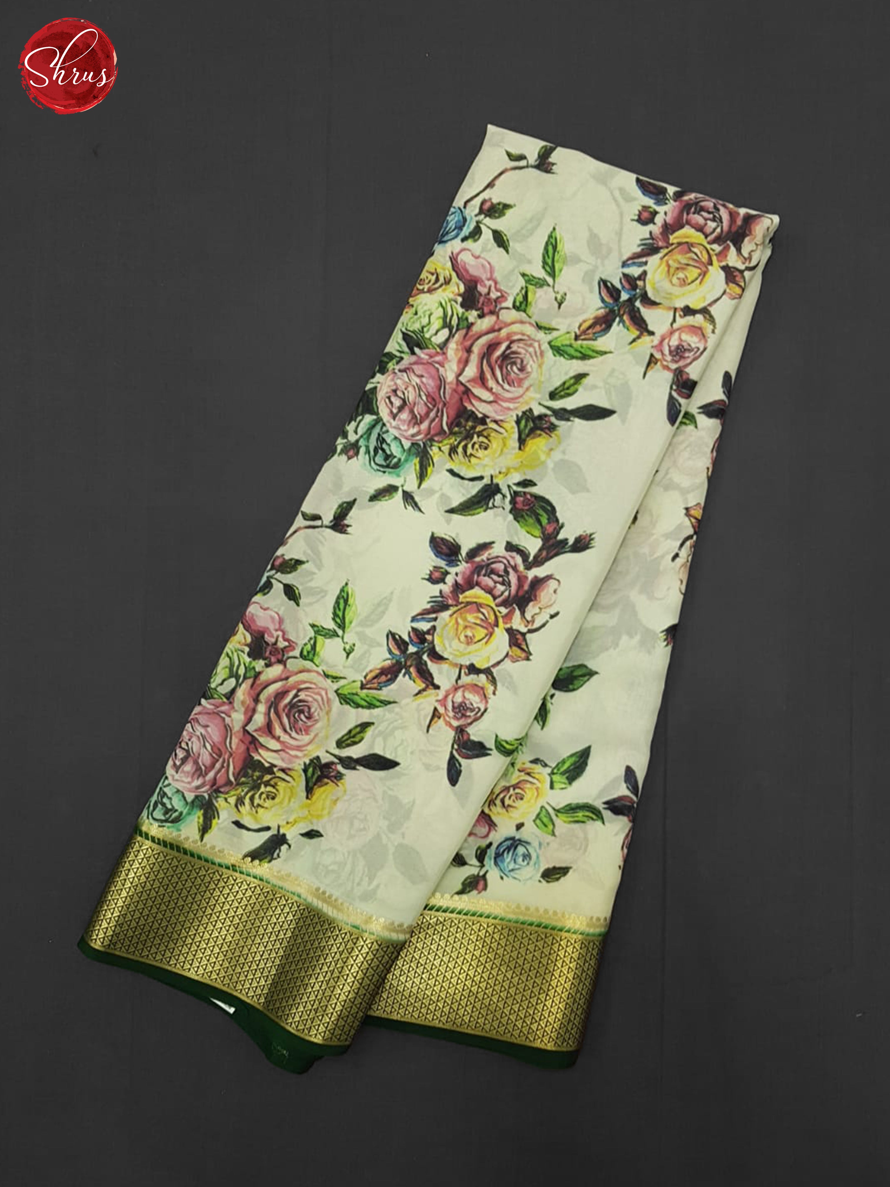 Cream & Green - Mysore Silk Saree - Shop on ShrusEternity.com