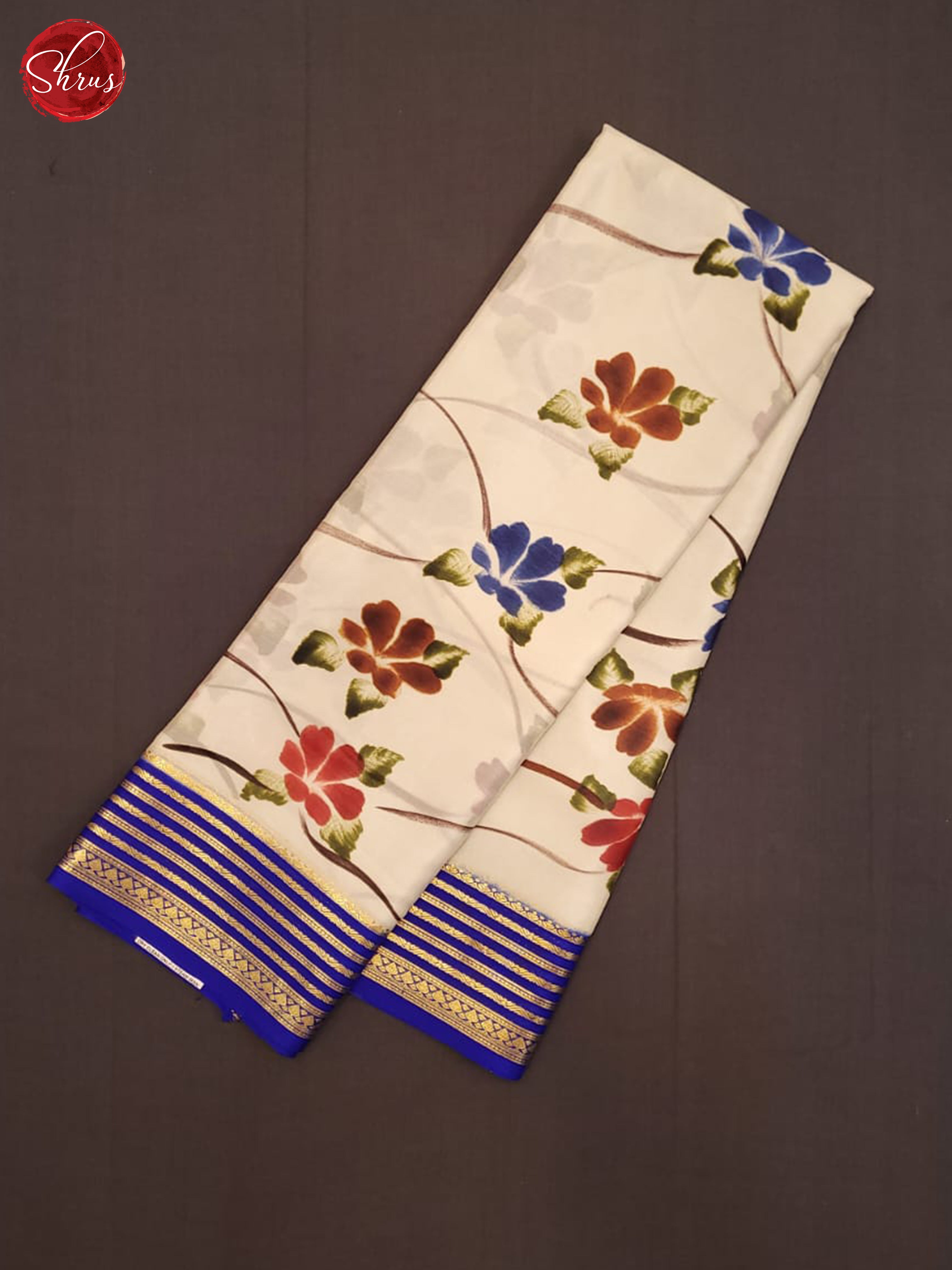 cream and blue- Mysore Silk Saree - Shop on ShrusEternity.com