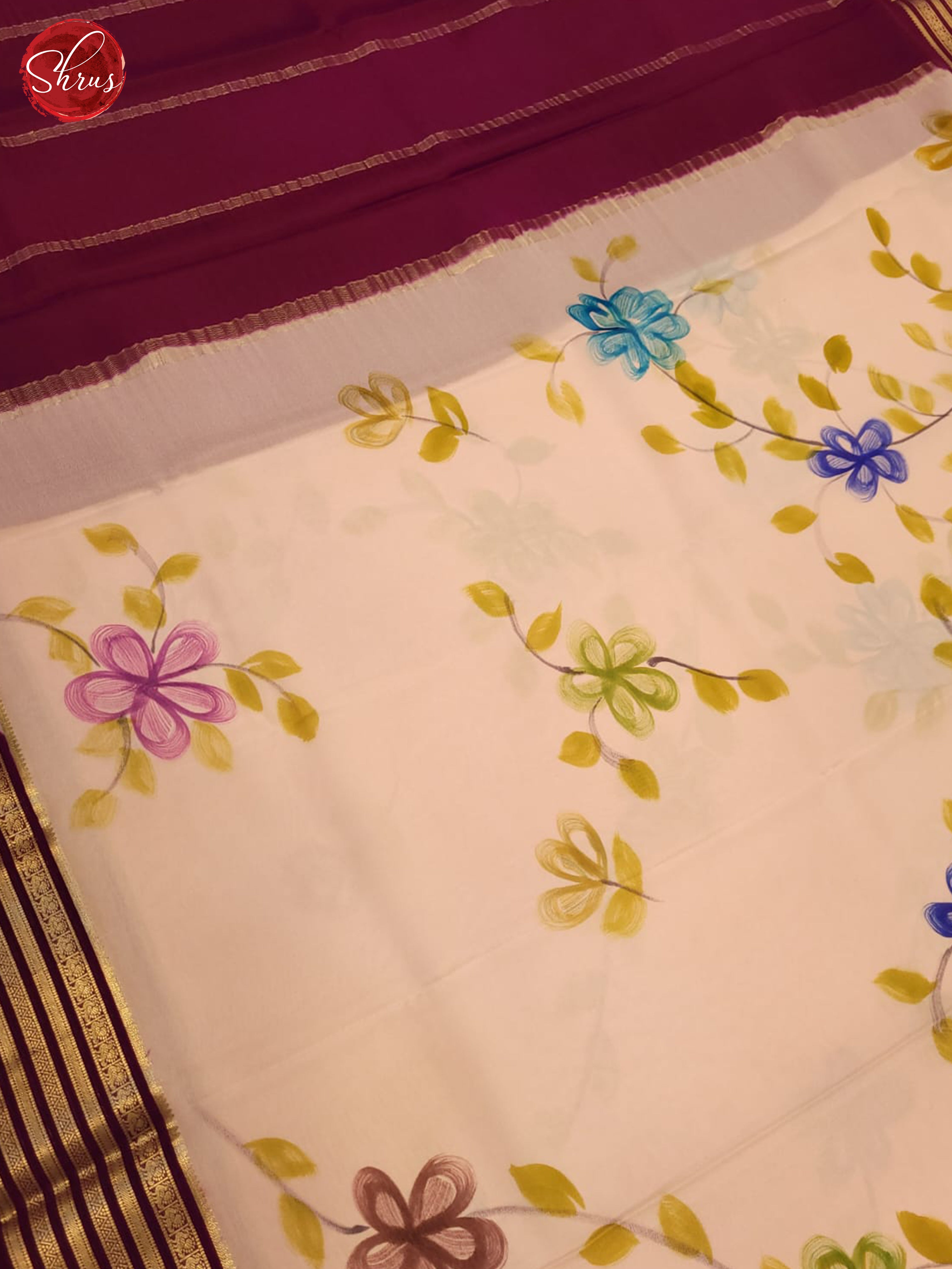 cream and wine- Mysore Silk - Shop on ShrusEternity.com