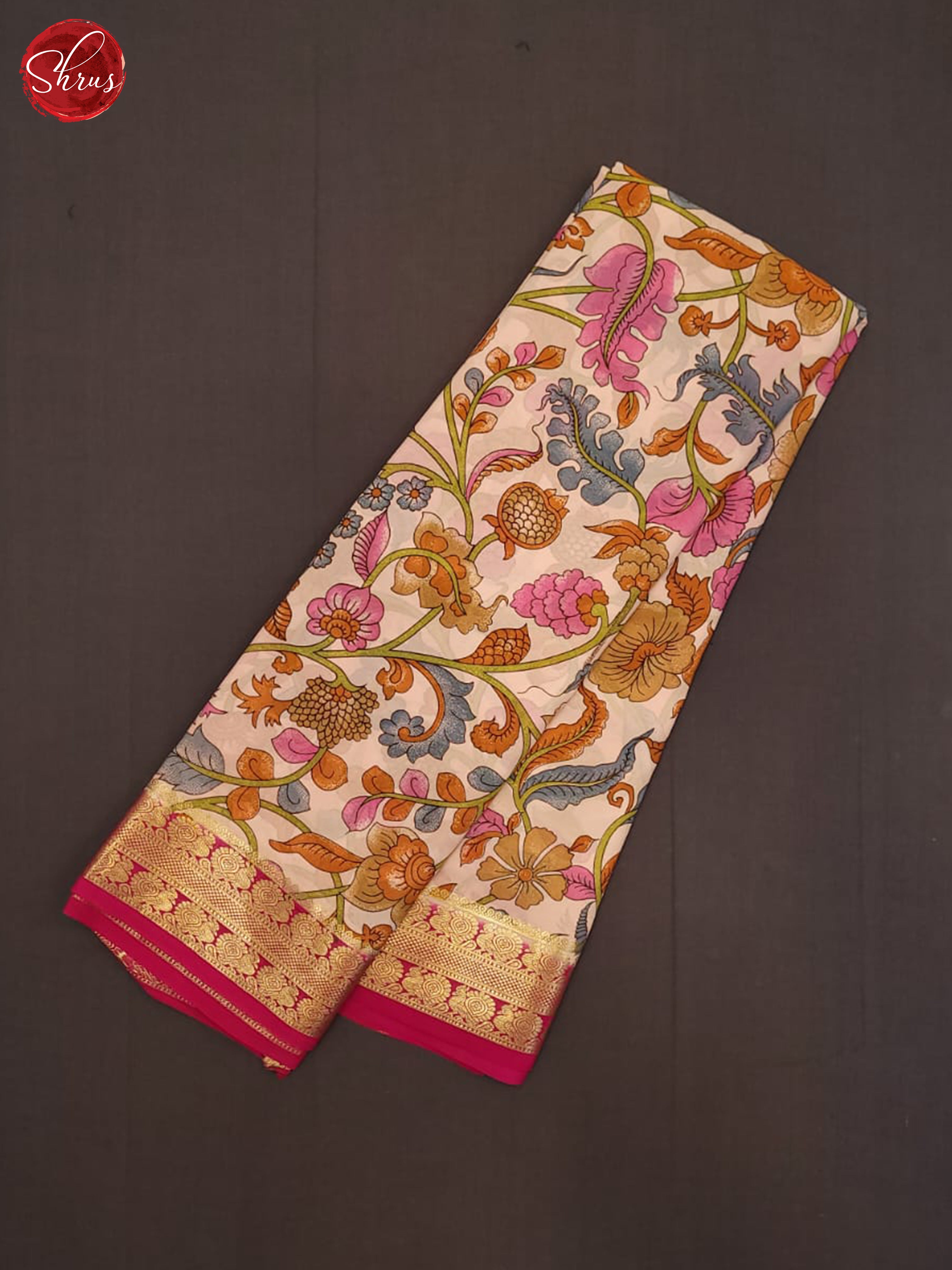 Cream and pink- Mysore Silk Saree - Shop on ShrusEternity.com