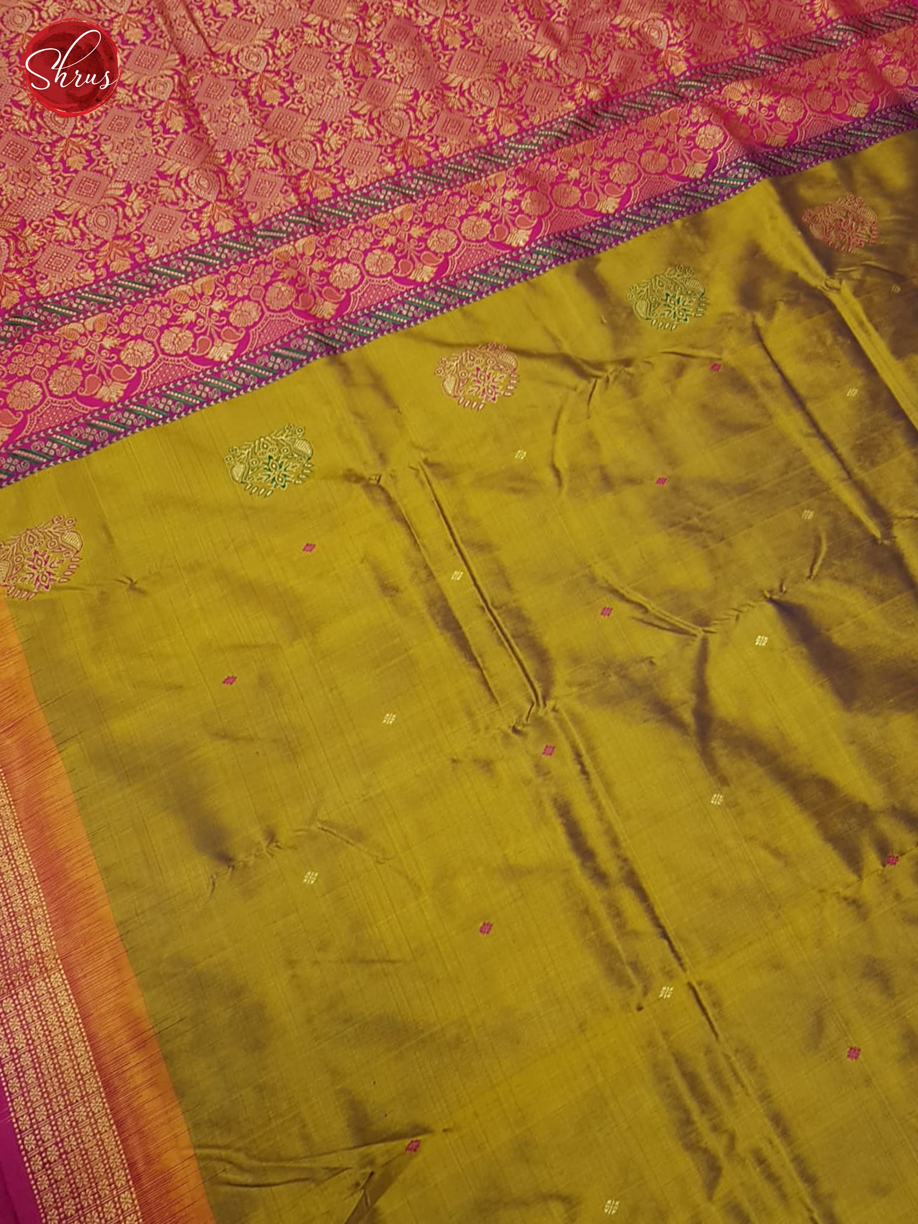 Olive Green & Pink - Odisha Sambalpuri Silk Saree - Shop on ShrusEternity.com