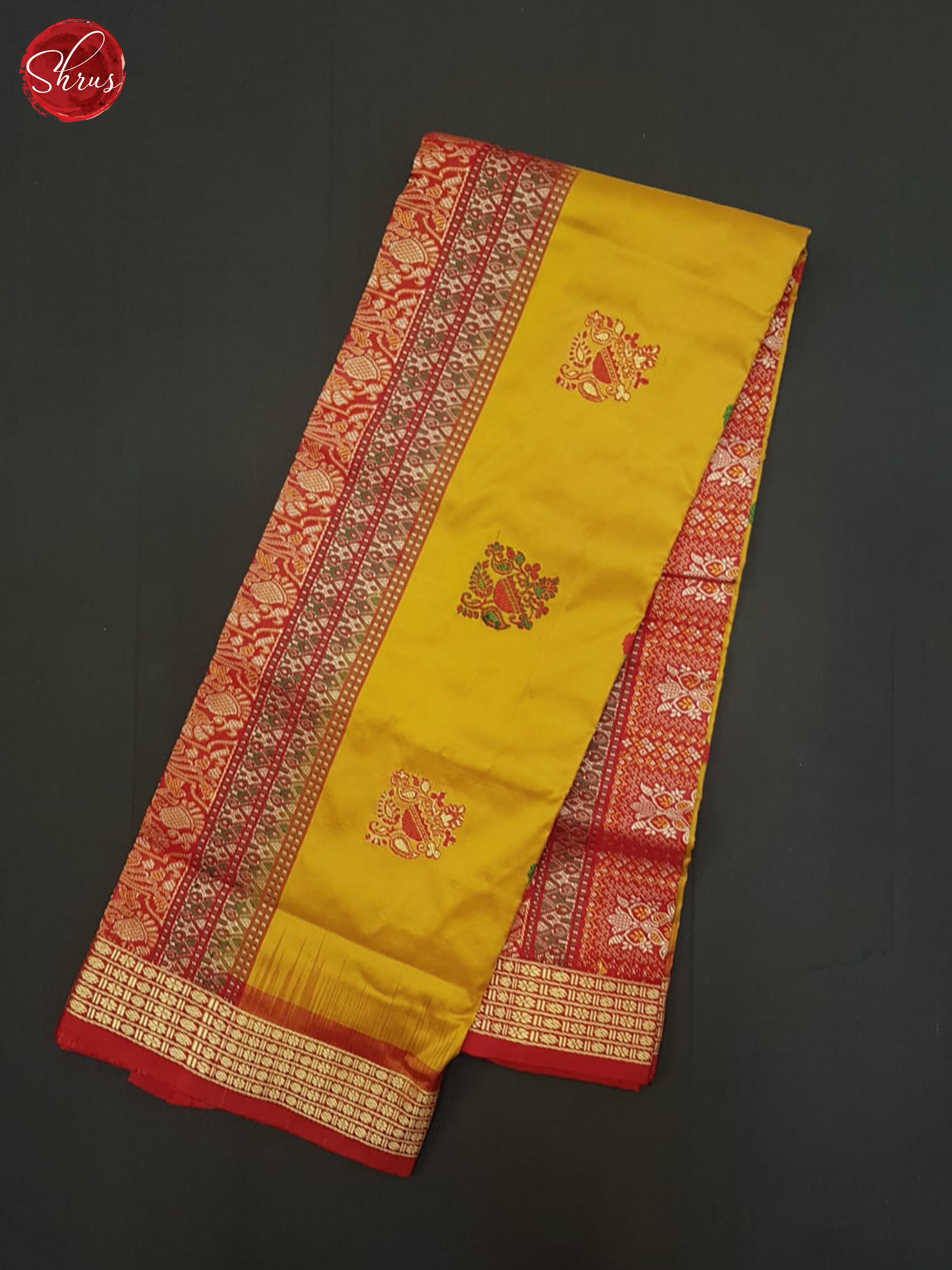 Mustardy Yellow & Red - Odisha Sambalpuri Silk Saree - Shop on ShrusEternity.com