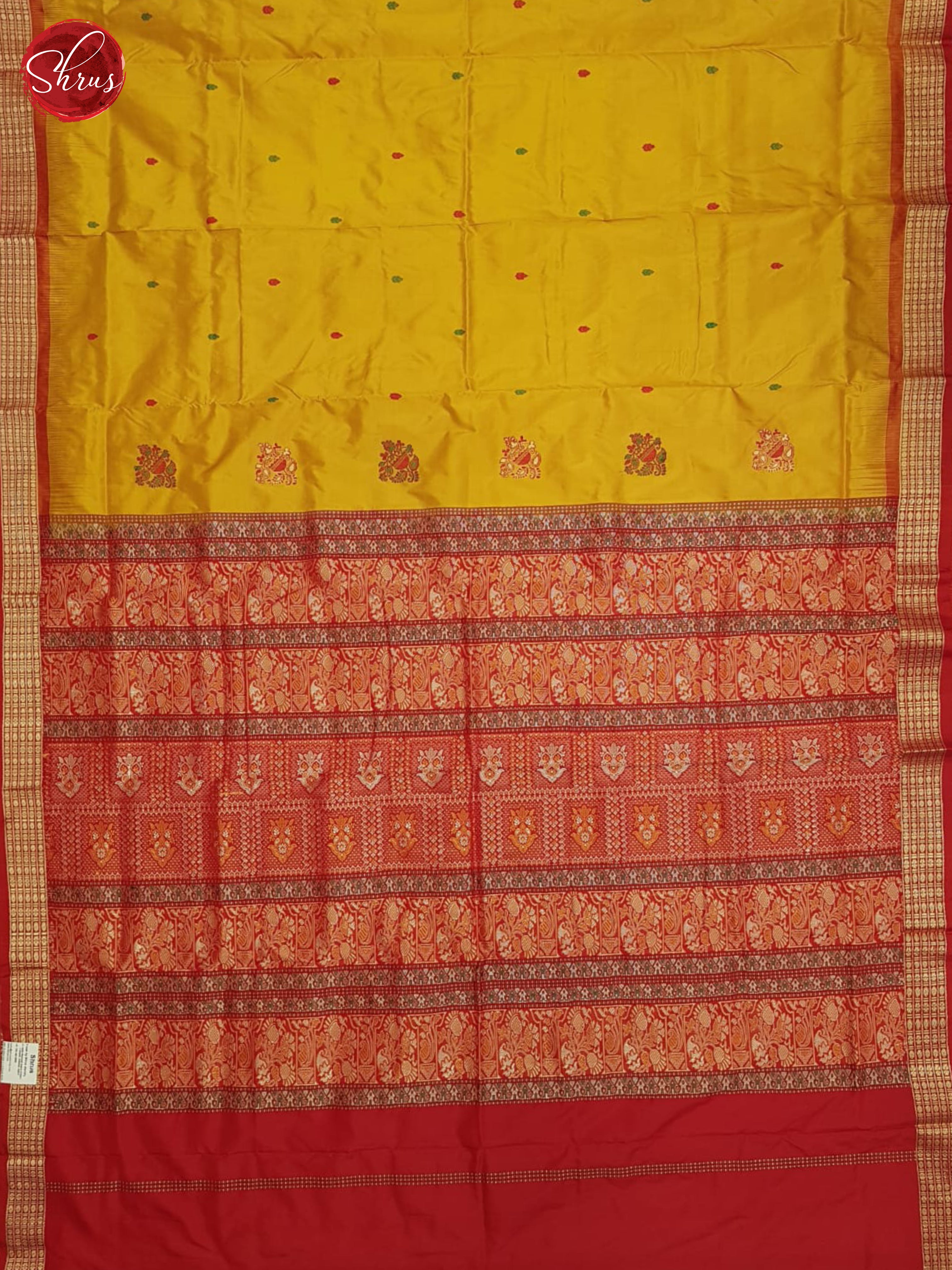 Mustardy Yellow & Red - Odisha Sambalpuri Silk Saree - Shop on ShrusEternity.com