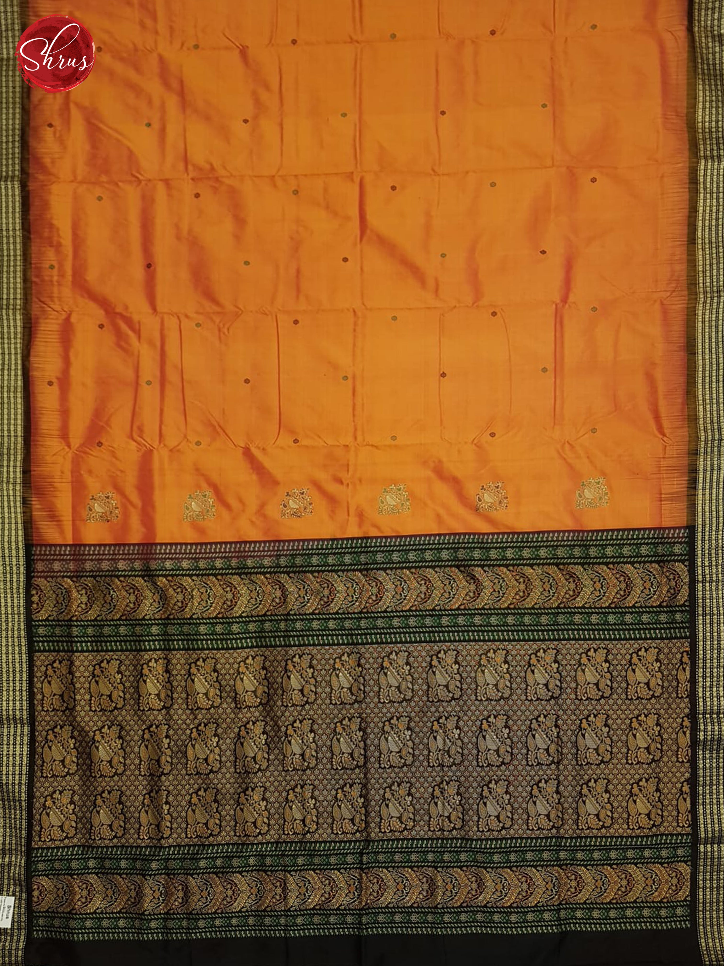 Sunset Orange & Black - Odisha Sambalpuri Silk Saree - Shop on ShrusEternity.com