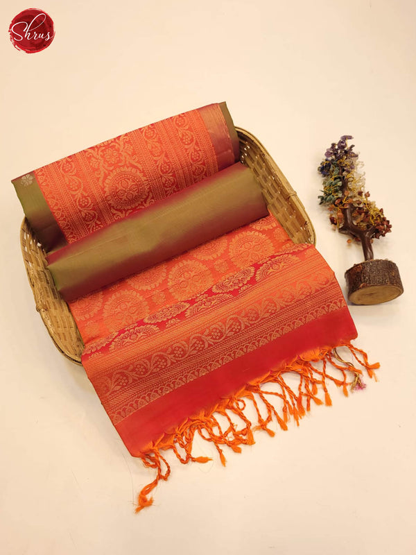 mehandhi Green and Orange- Soft Silk Saree - Shop on ShrusEternity.com