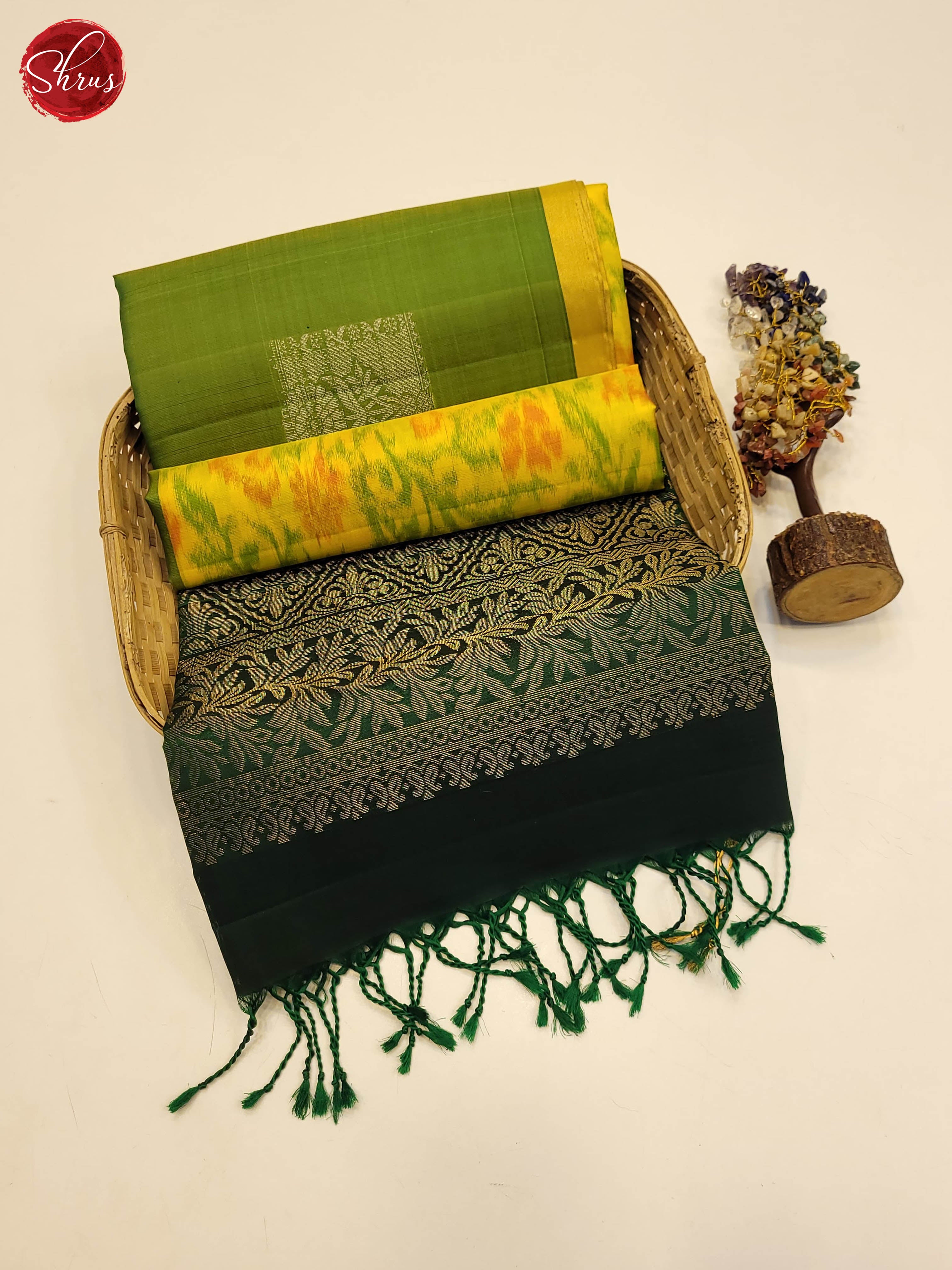 Yellow and Green- Soft Silk Saree - Shop on ShrusEternity.com