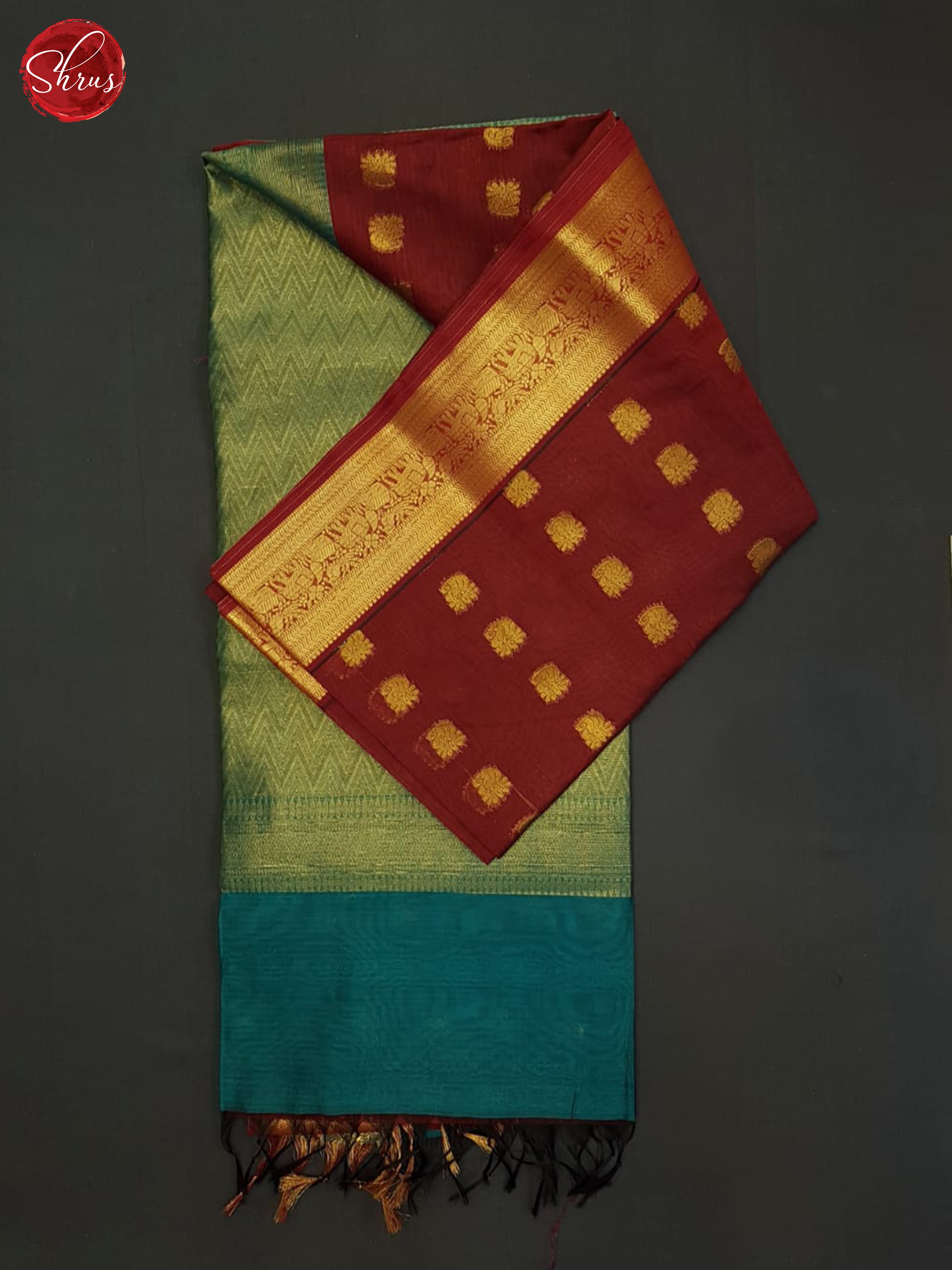 Arakku maroon and teal blue- Semi Silkcotton Saree - Shop on ShrusEternity.com