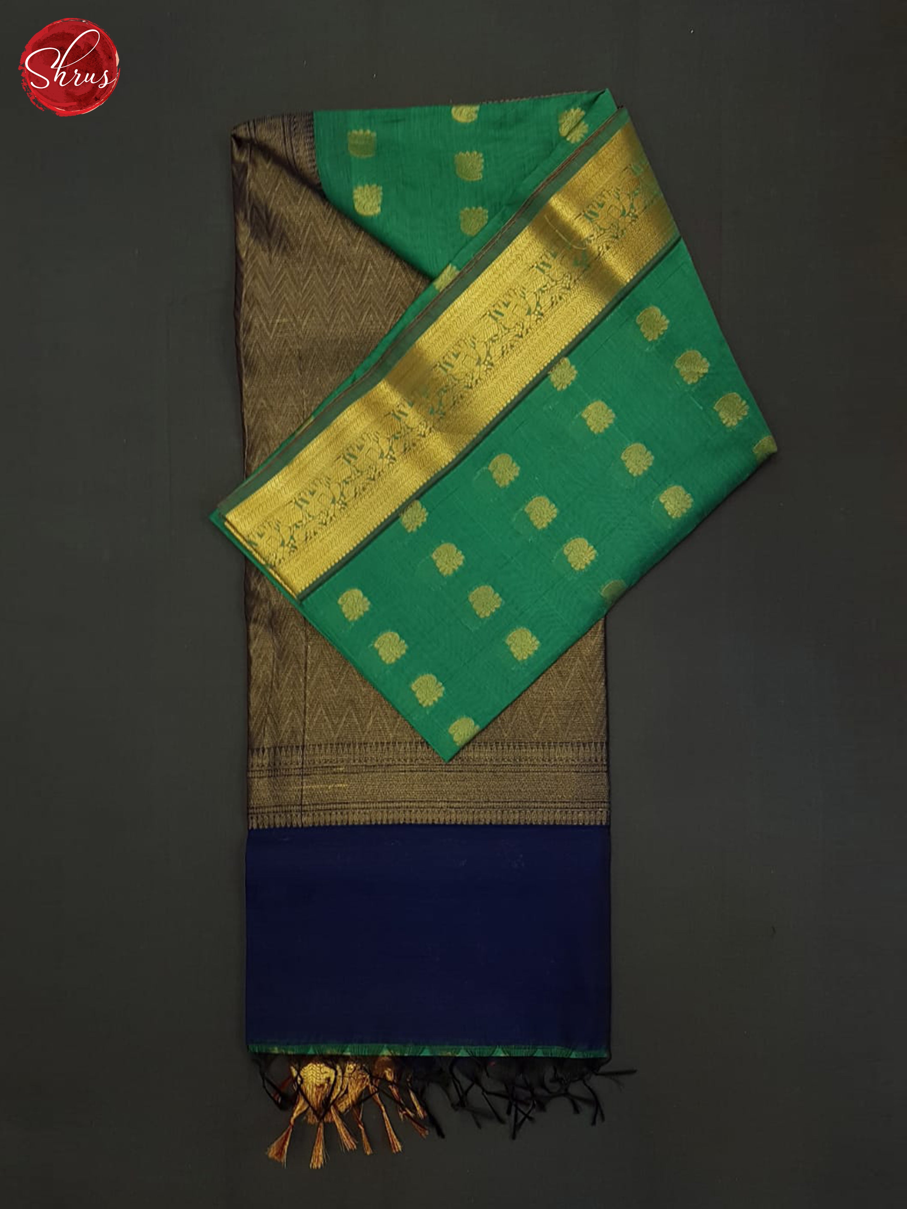 Green and blue- Semi Silkcotton Saree - Shop on ShrusEternity.com