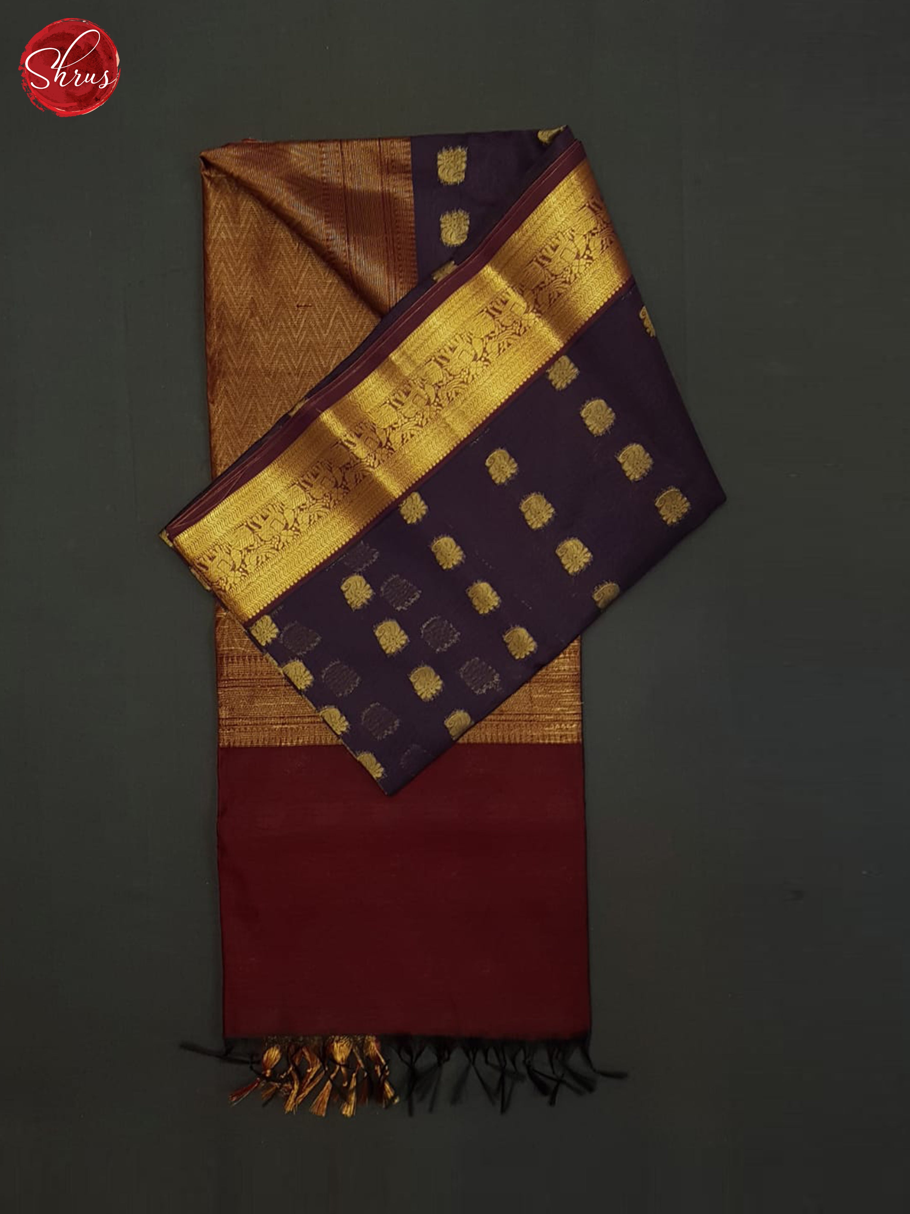 Dusty Jamun fruit and Maroon - Semi Silkcotton Saree - Shop on ShrusEternity.com