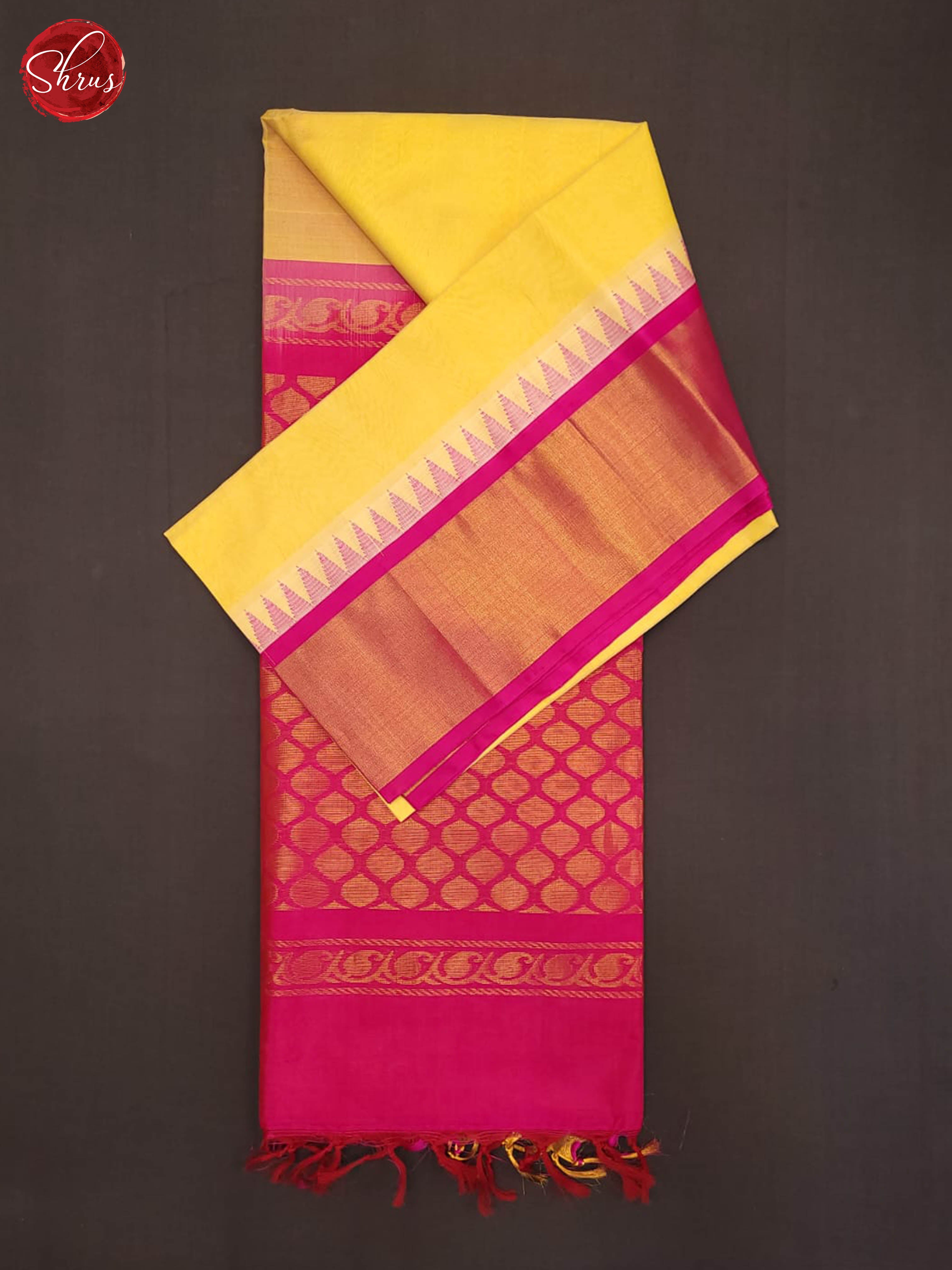 yellow and pink- Silk Cotton Saree - Shop on ShrusEternity.com