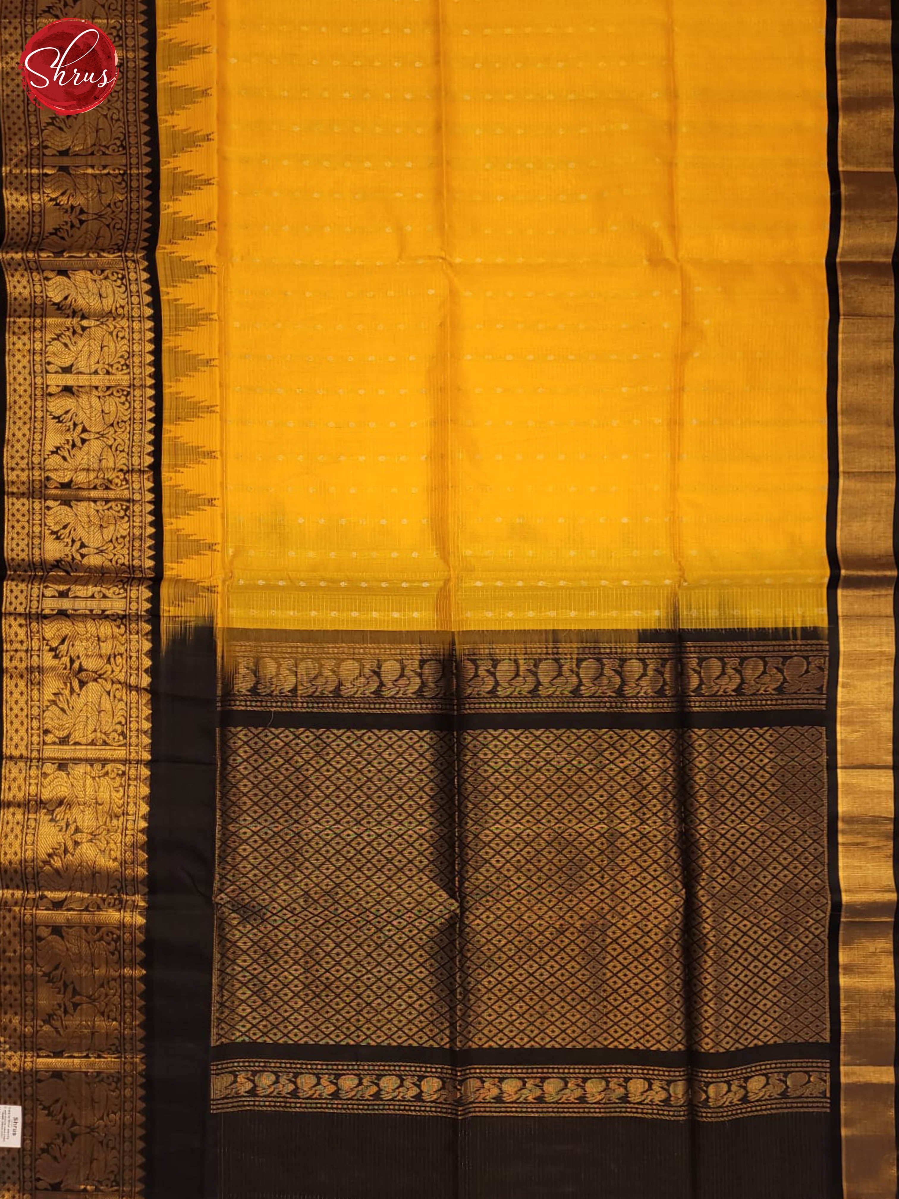 Yellow aand Black - Silk Cotton Saree - Shop on ShrusEternity.com