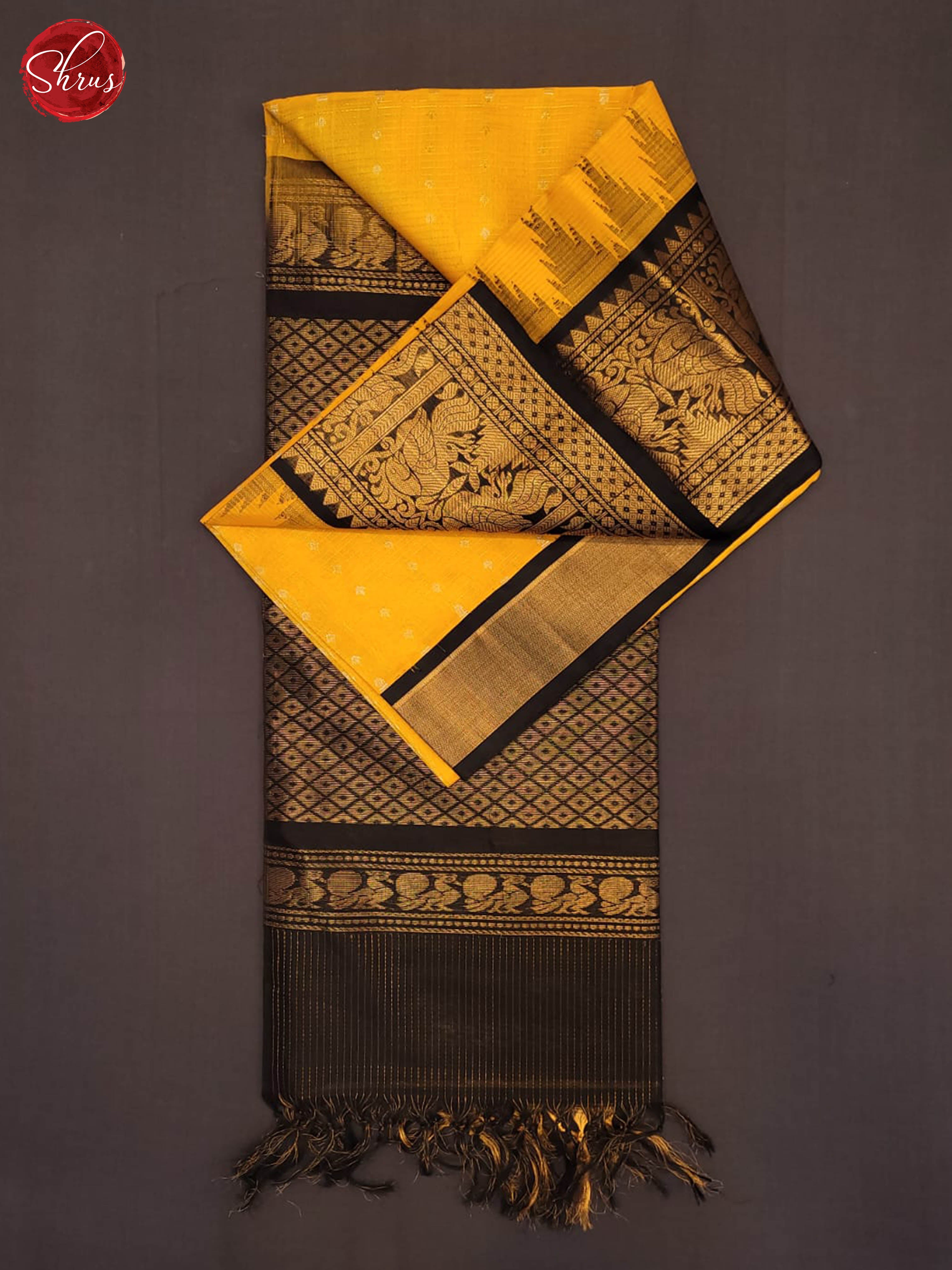 Yellow aand Black - Silk Cotton Saree - Shop on ShrusEternity.com