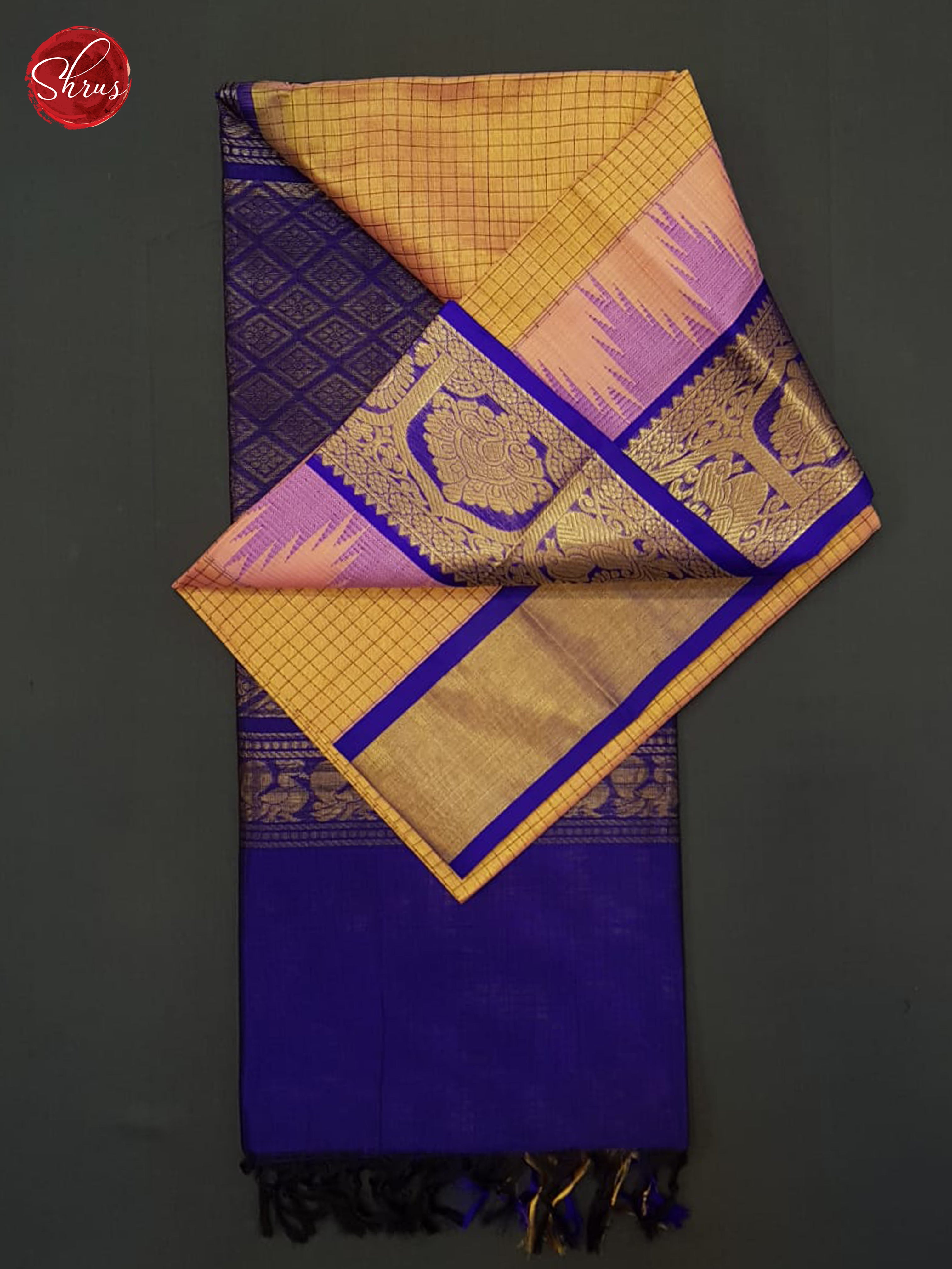 Peach And Blue-Silk Cotton Saree - Shop on ShrusEternity.com