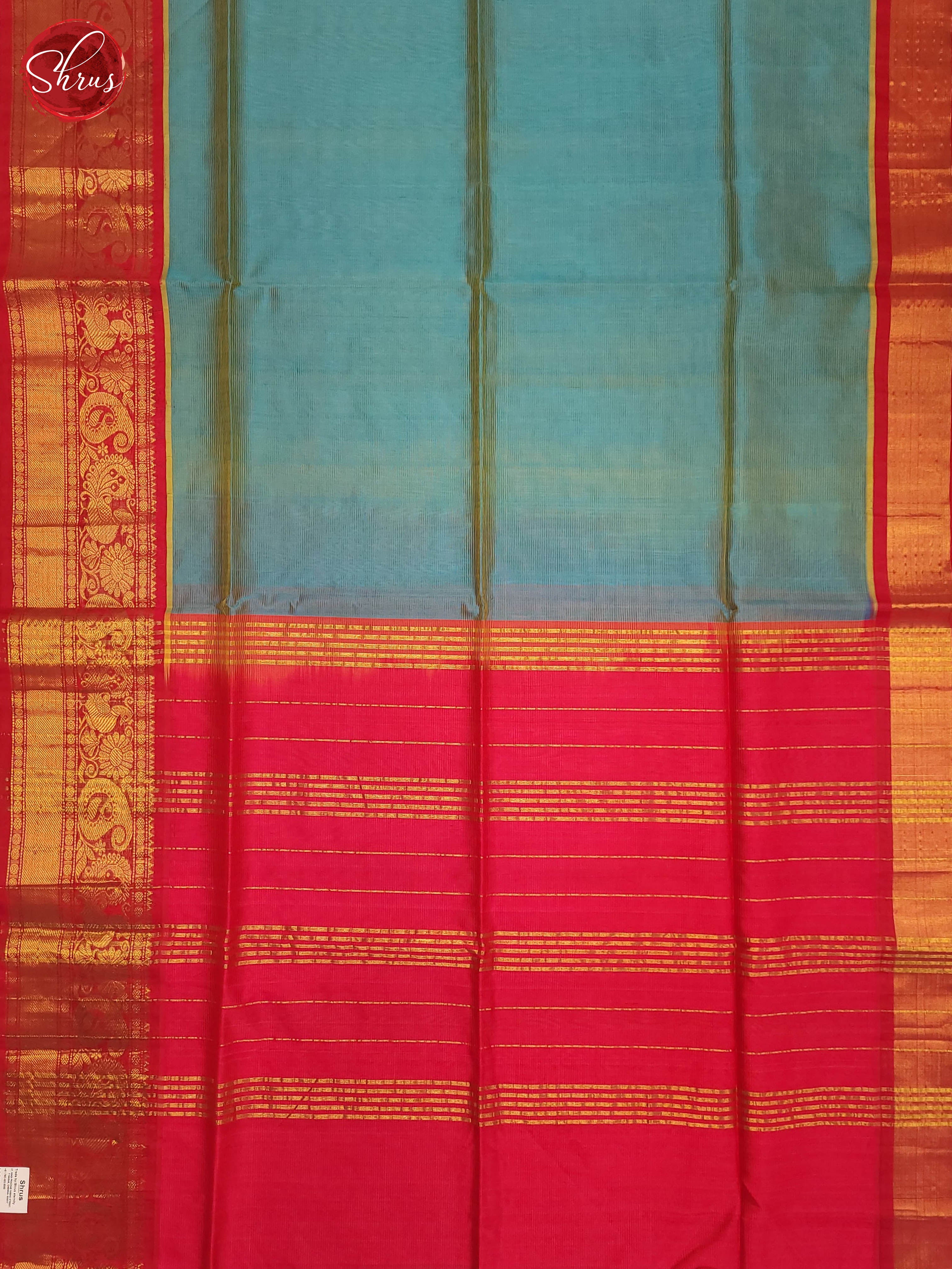 Double shaded Blue and Pink - Silk Cotton Saree - Shop on ShrusEternity.com