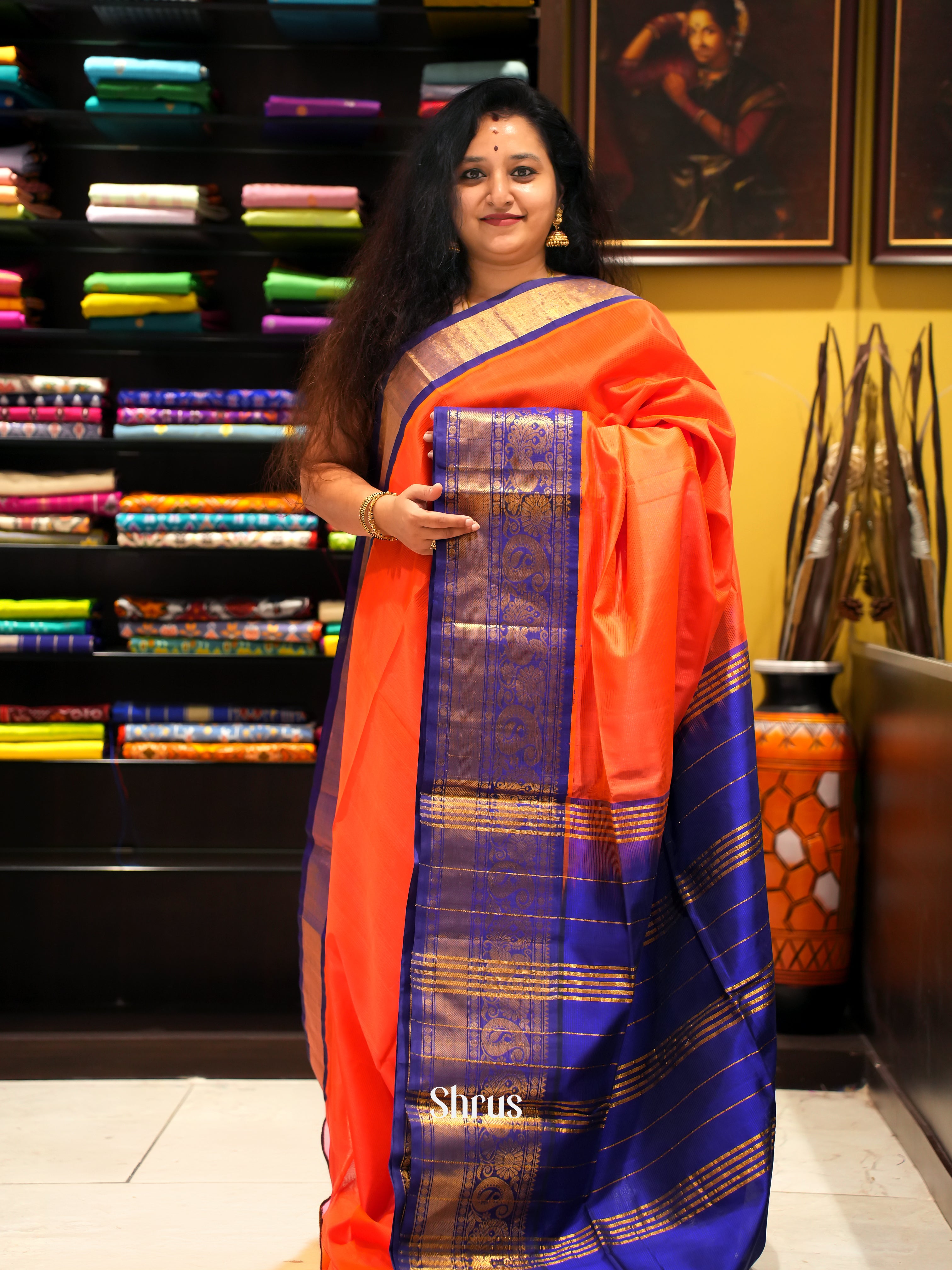 orange and violet- Silk Cotton Saree