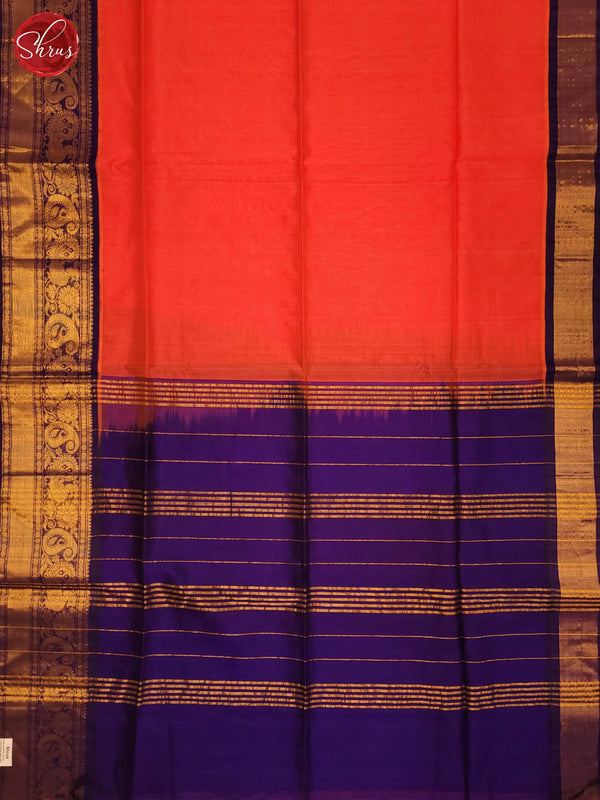 orange and violet- Silk Cotton Saree - Shop on ShrusEternity.com