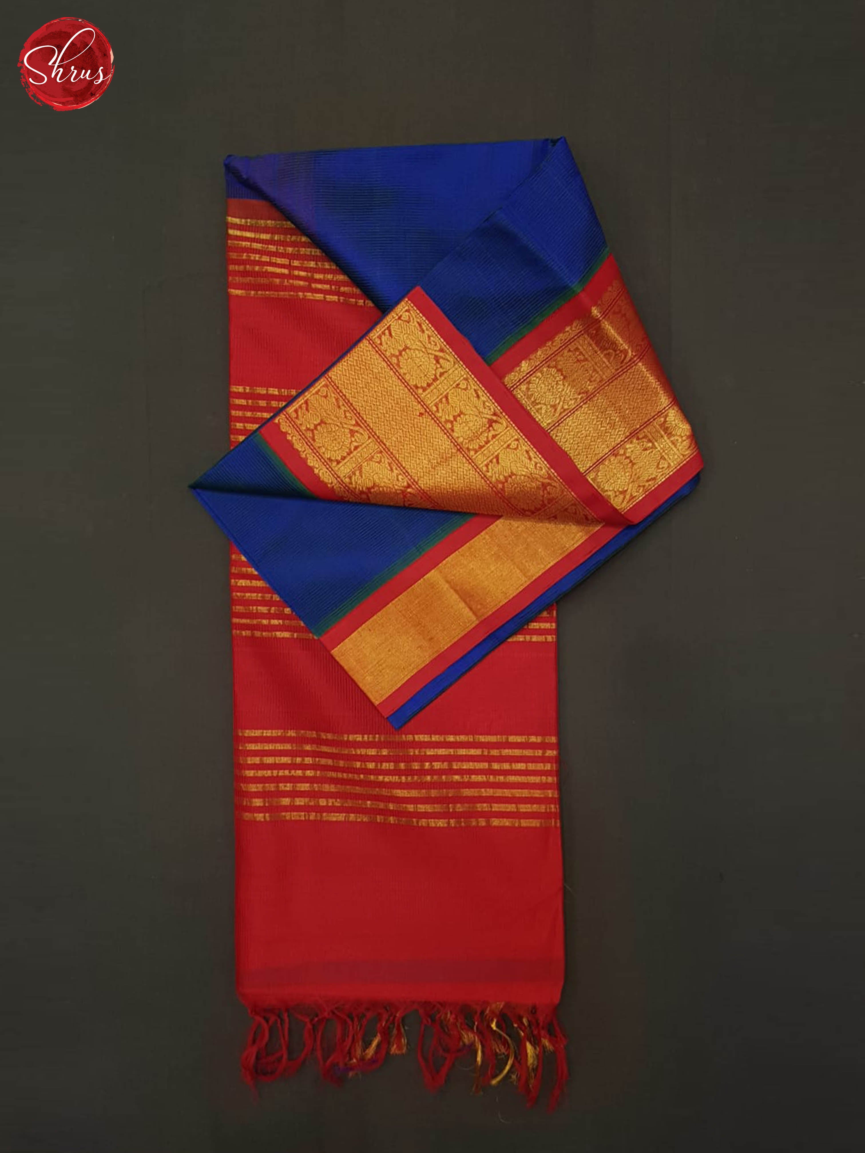 Blue And Red-Silk Cotton saree - Shop on ShrusEternity.com