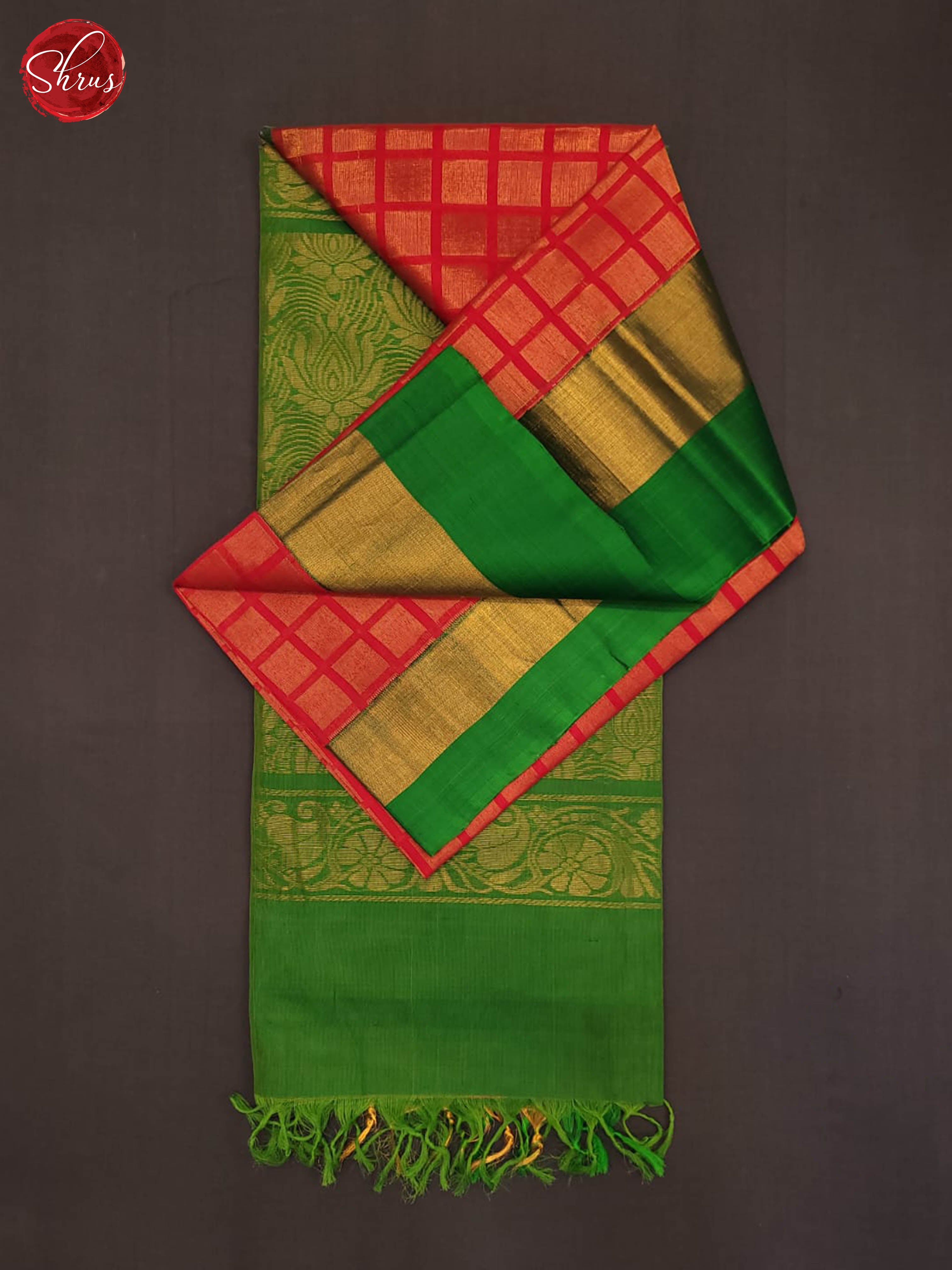 Red and green-Silk Cotton Saree - Shop on ShrusEternity.com