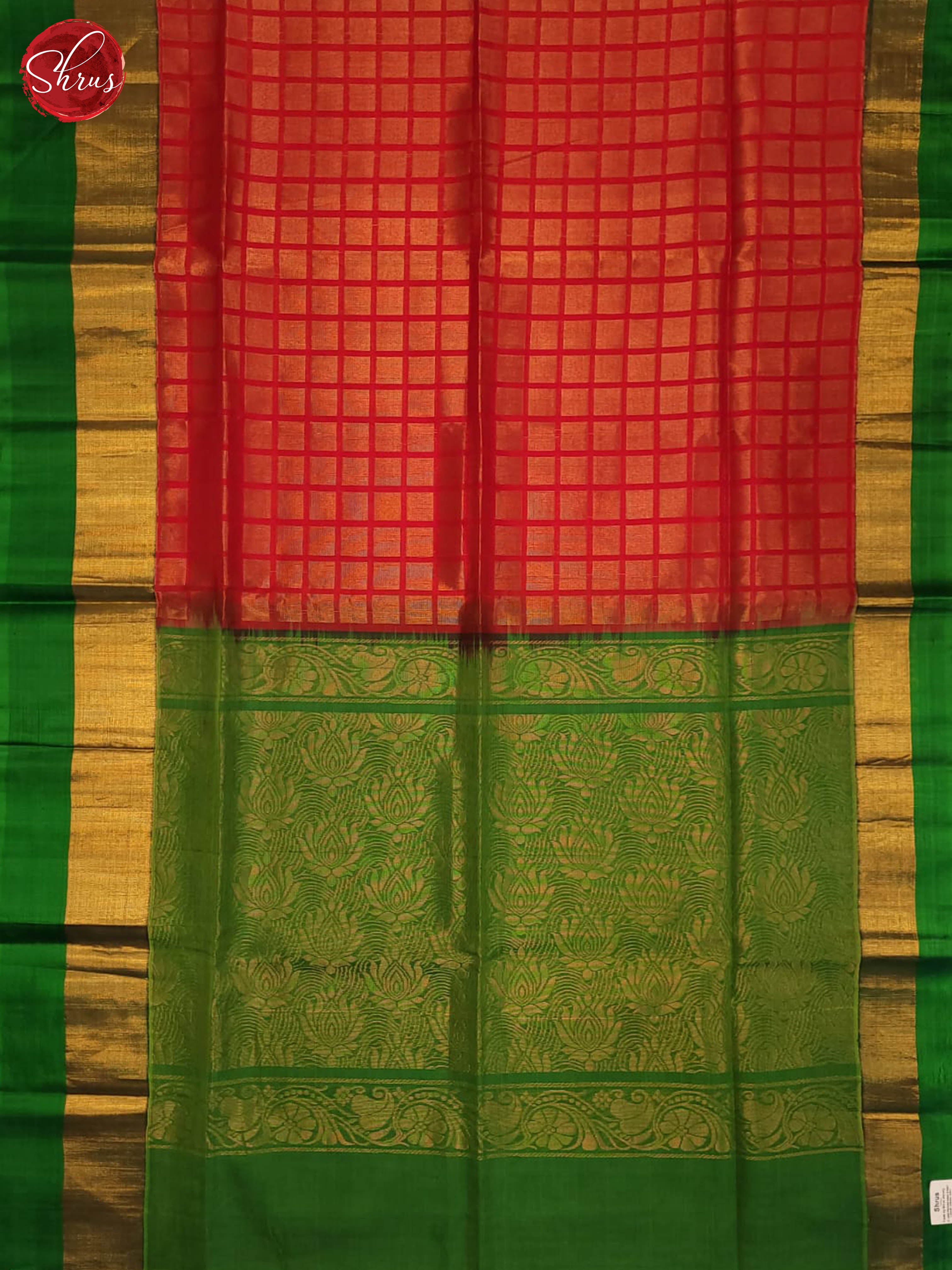 Red and green-Silk Cotton Saree - Shop on ShrusEternity.com