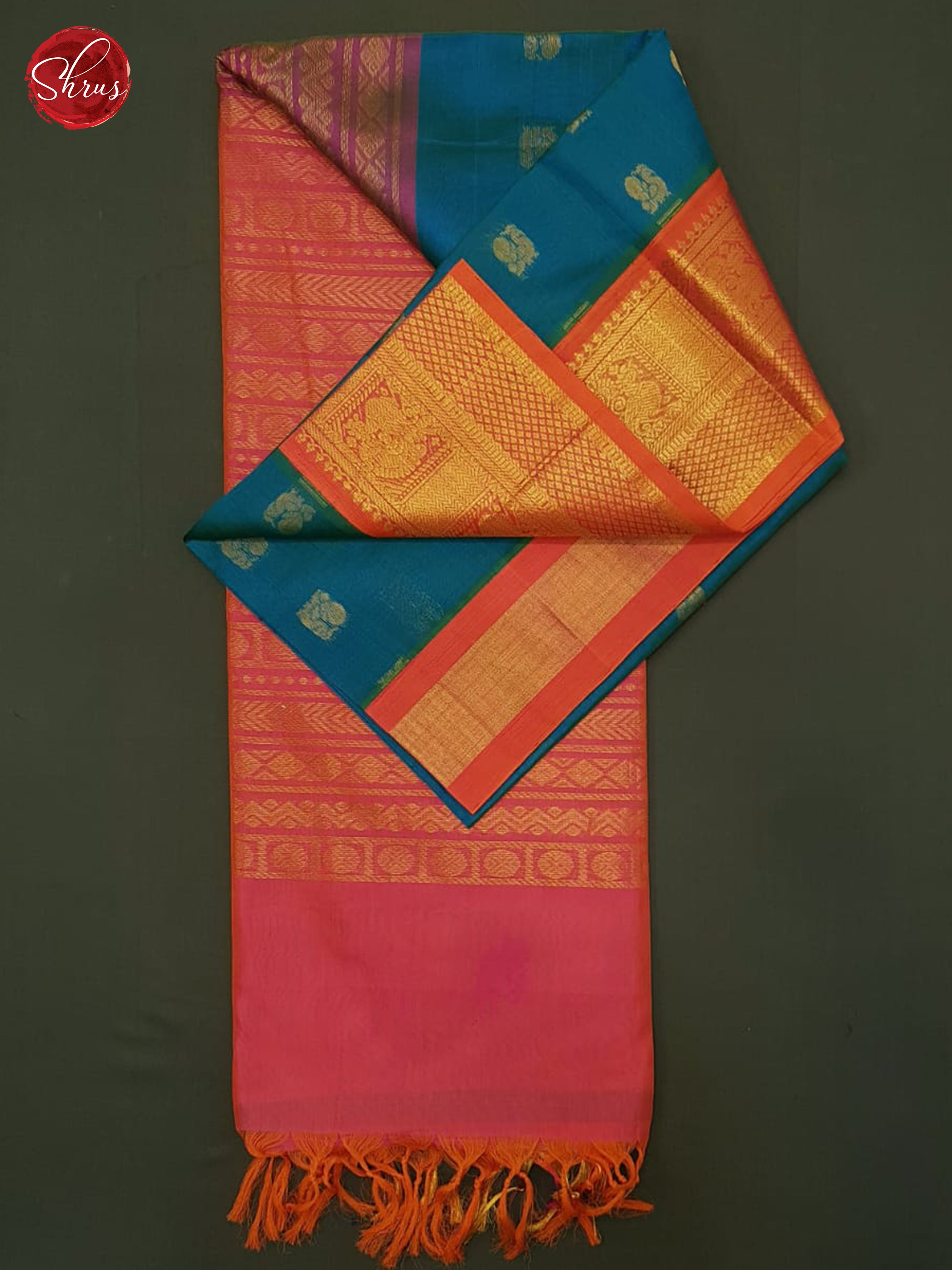 Blue And Pink-Silk Cotton Saree - Shop on ShrusEternity.com