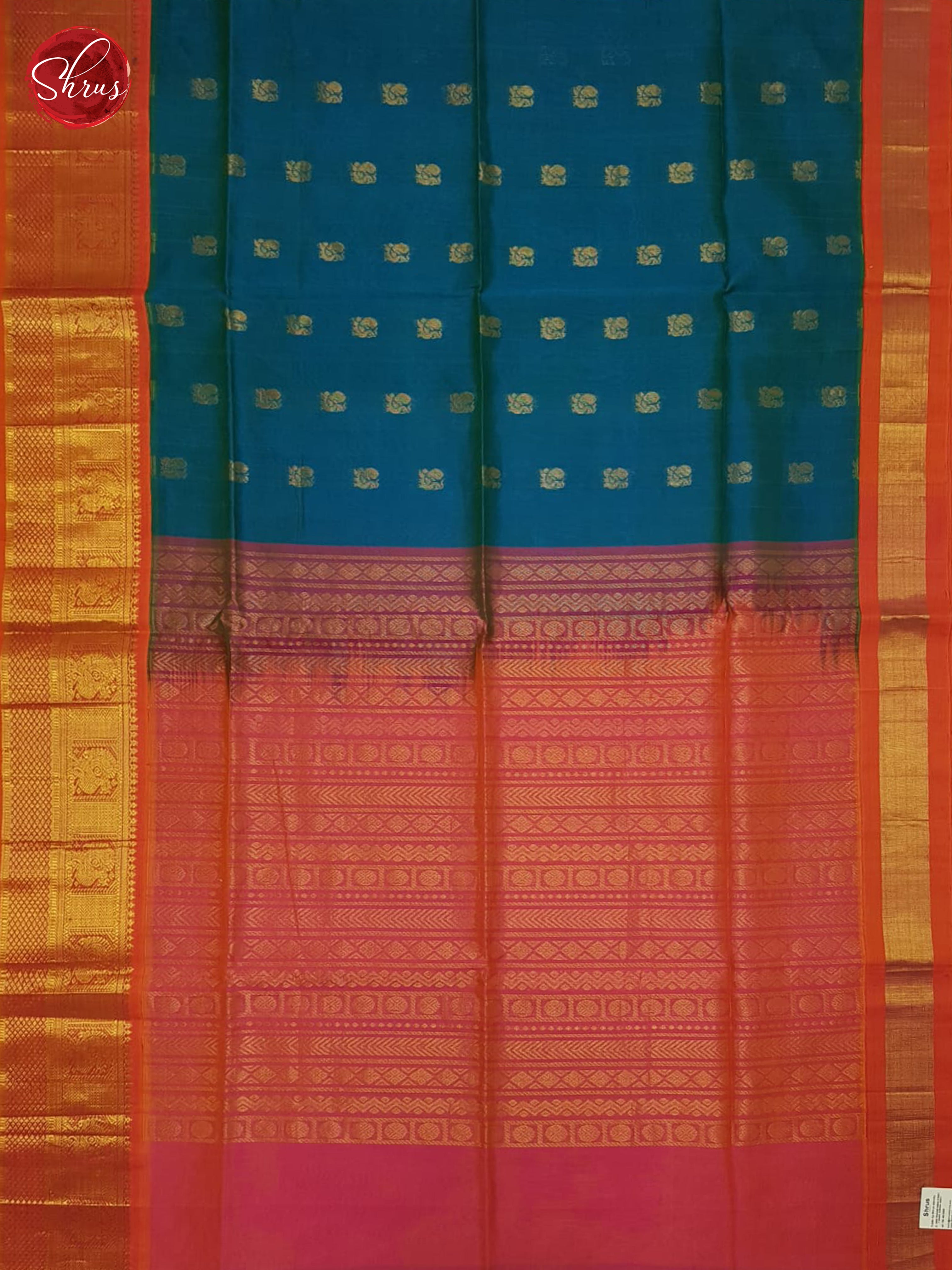 Blue And Pink-Silk Cotton Saree - Shop on ShrusEternity.com