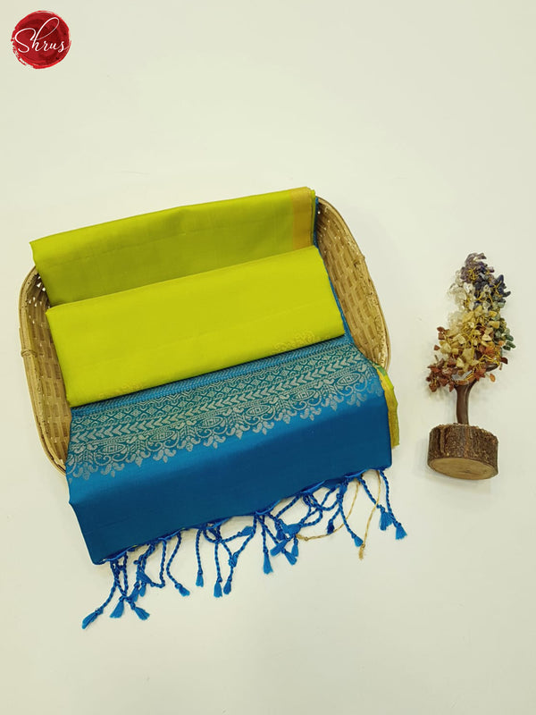 Lime Green & Blue - Soft Silk Saree - Shop on ShrusEternity.com