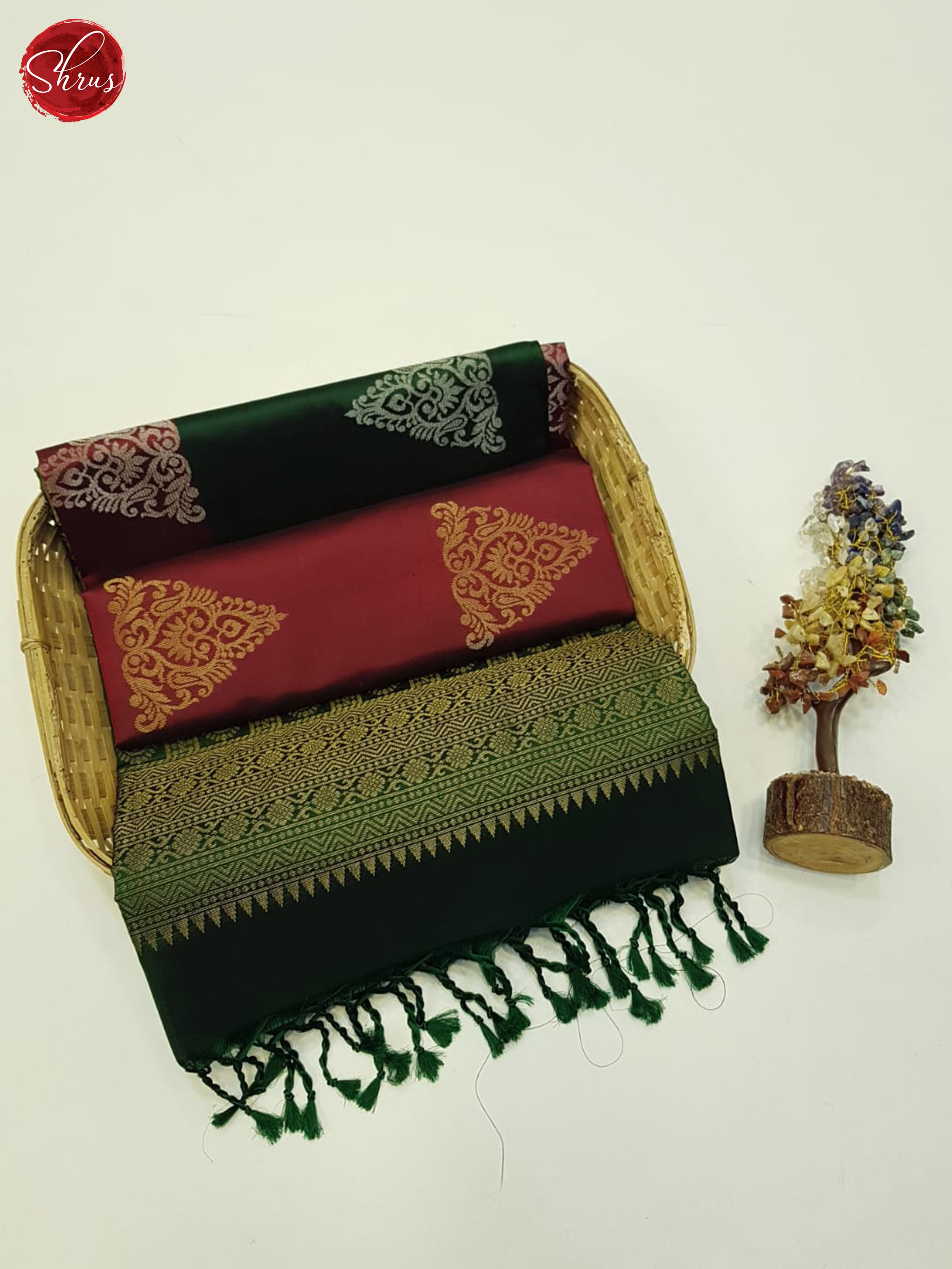 Maroon & Green- Soft Silk Saree - Shop on ShrusEternity.com