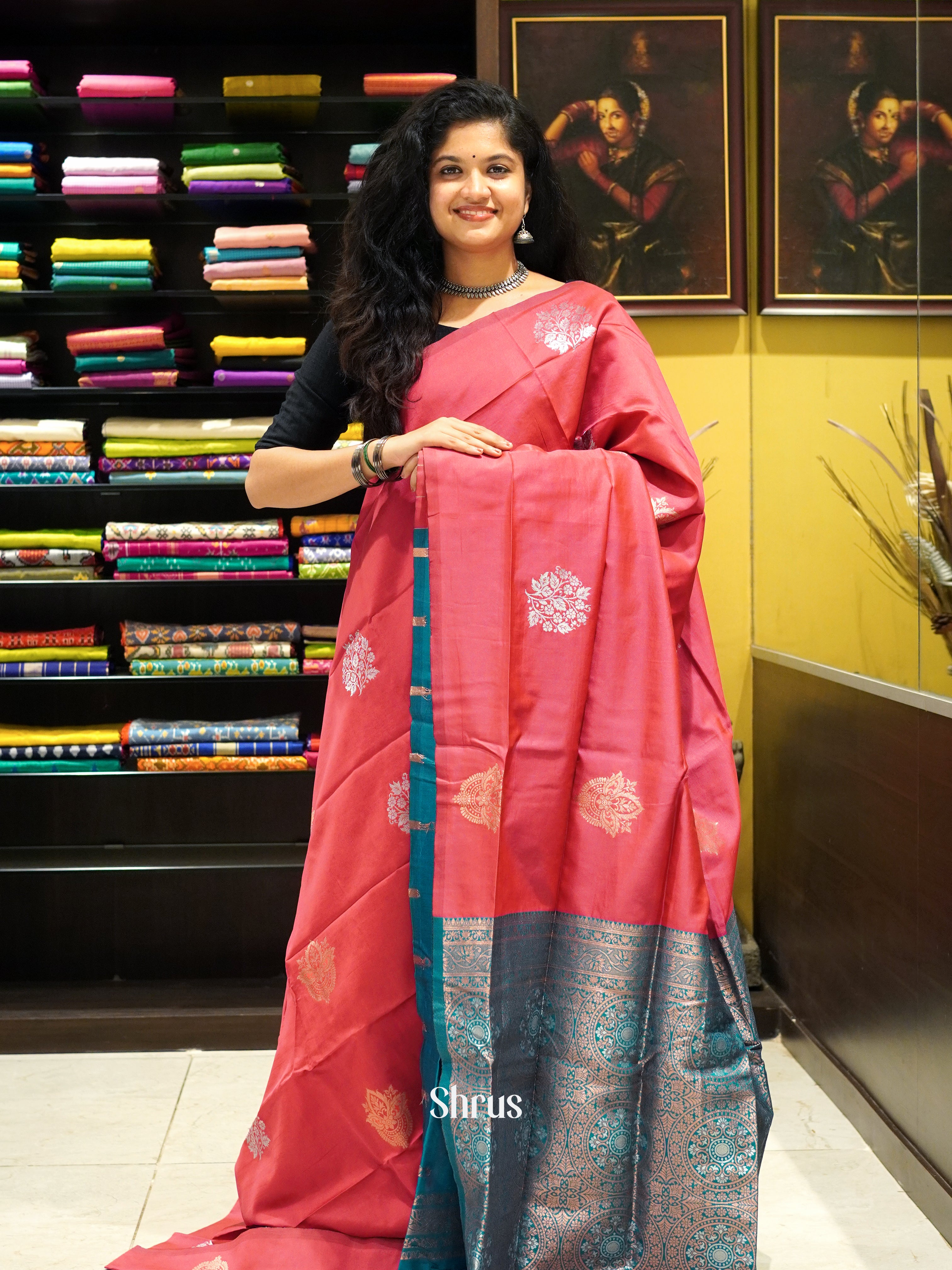 Pink And Green-Semi soft silk saree