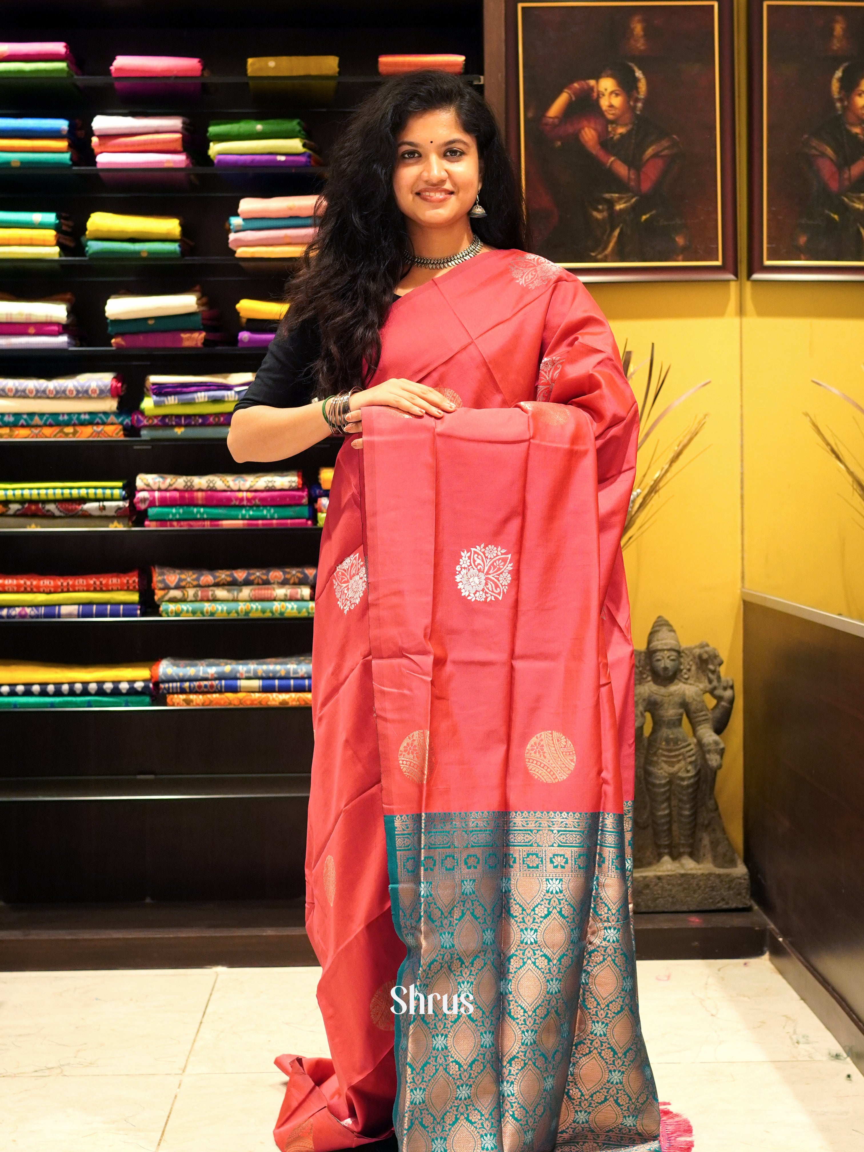 Pink And Green-Semi soft silk saree