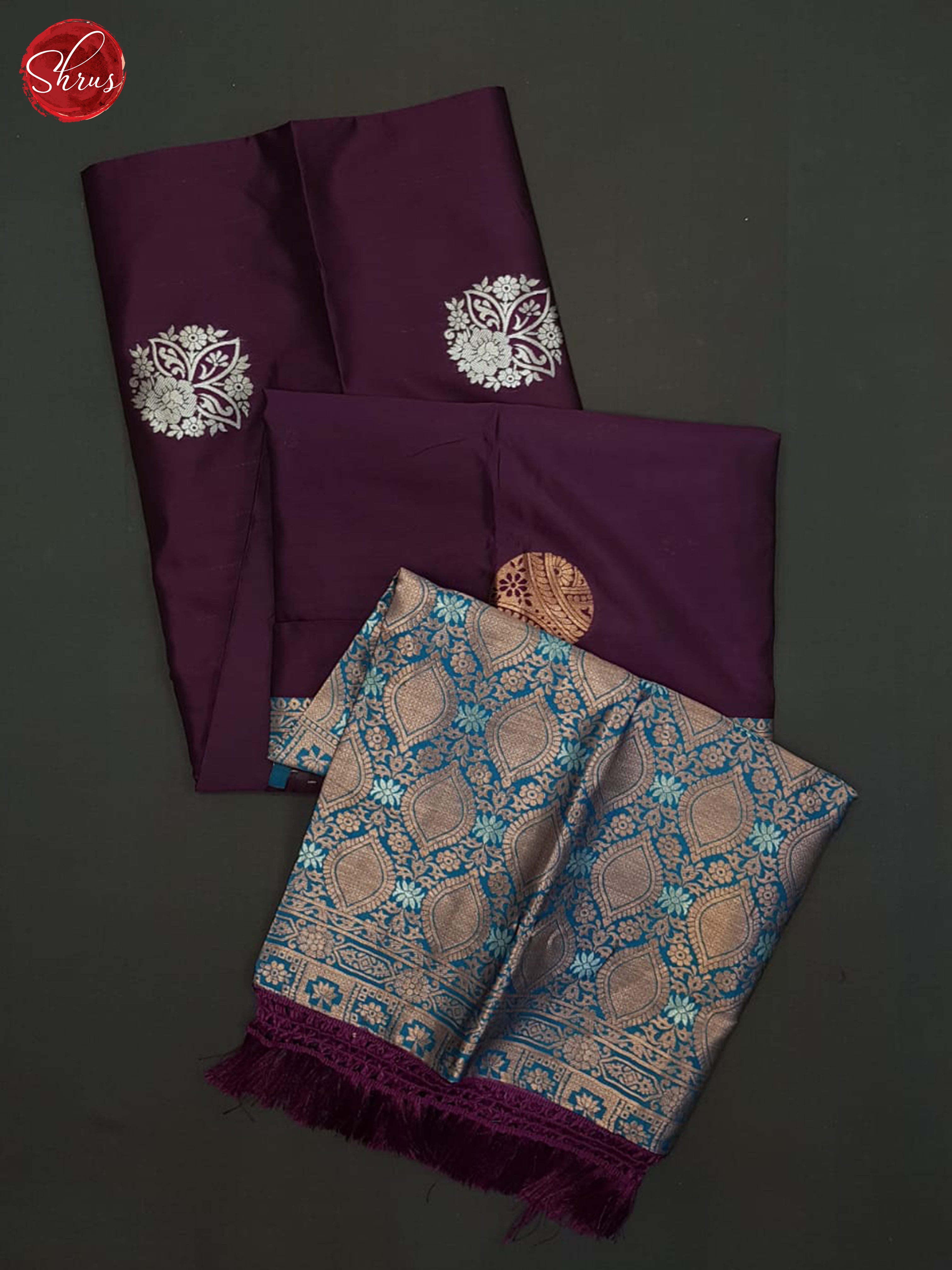 Wine And Blue- Semi soft silk saree - Shop on ShrusEternity.com