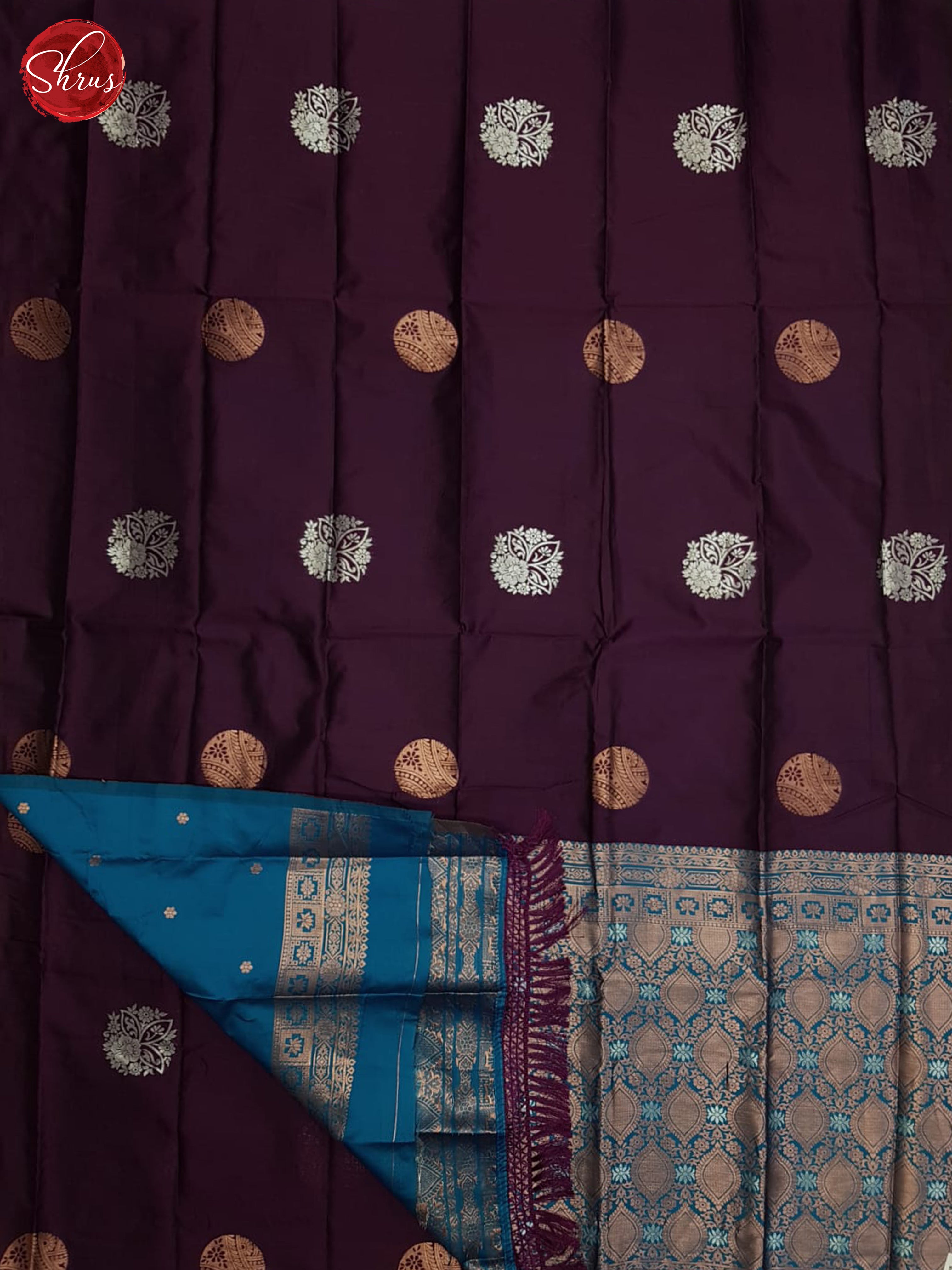 Wine And Blue- Semi soft silk saree - Shop on ShrusEternity.com