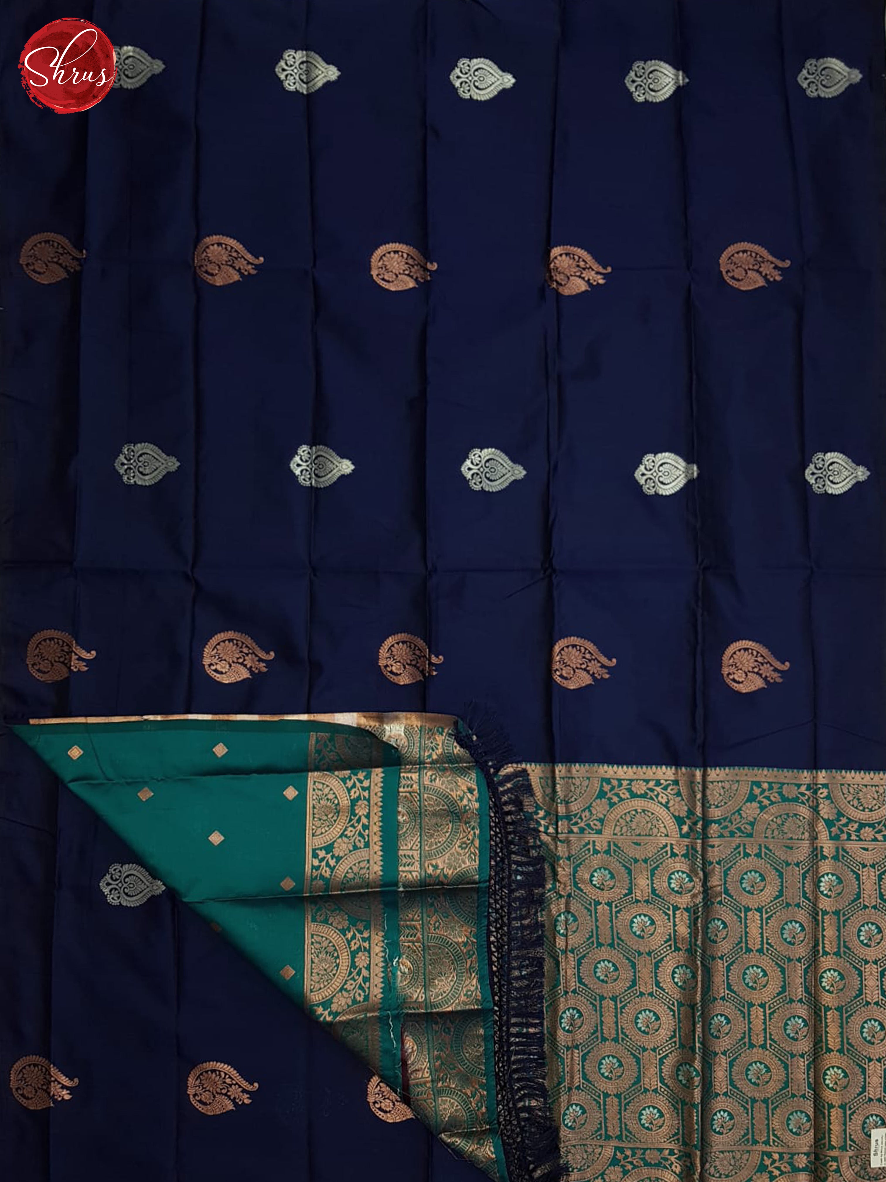 Blue And Peacock Green- Semi soft silk saree - Shop on ShrusEternity.com