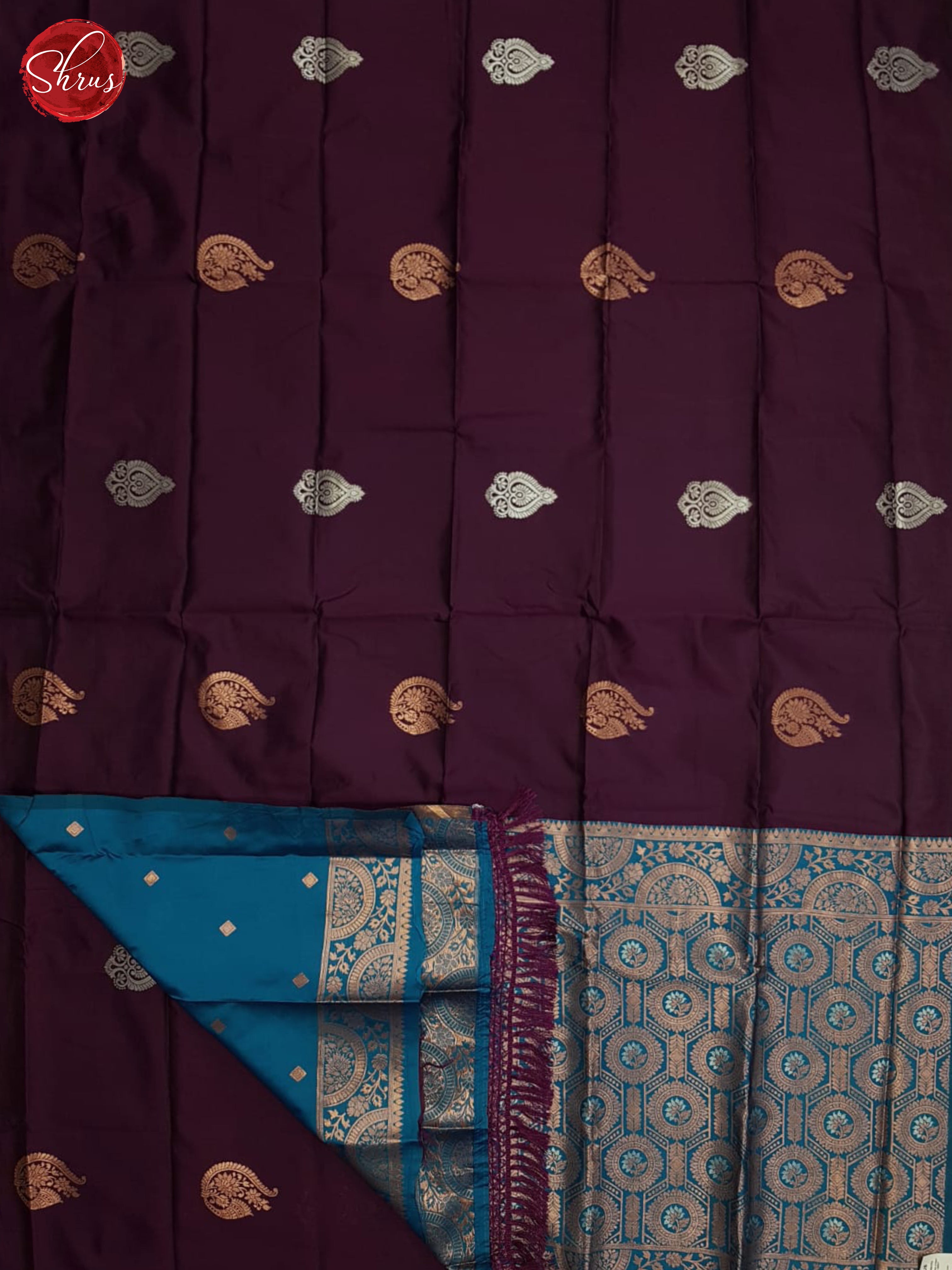 Wine And Blue-Semi soft silk saree - Shop on ShrusEternity.com