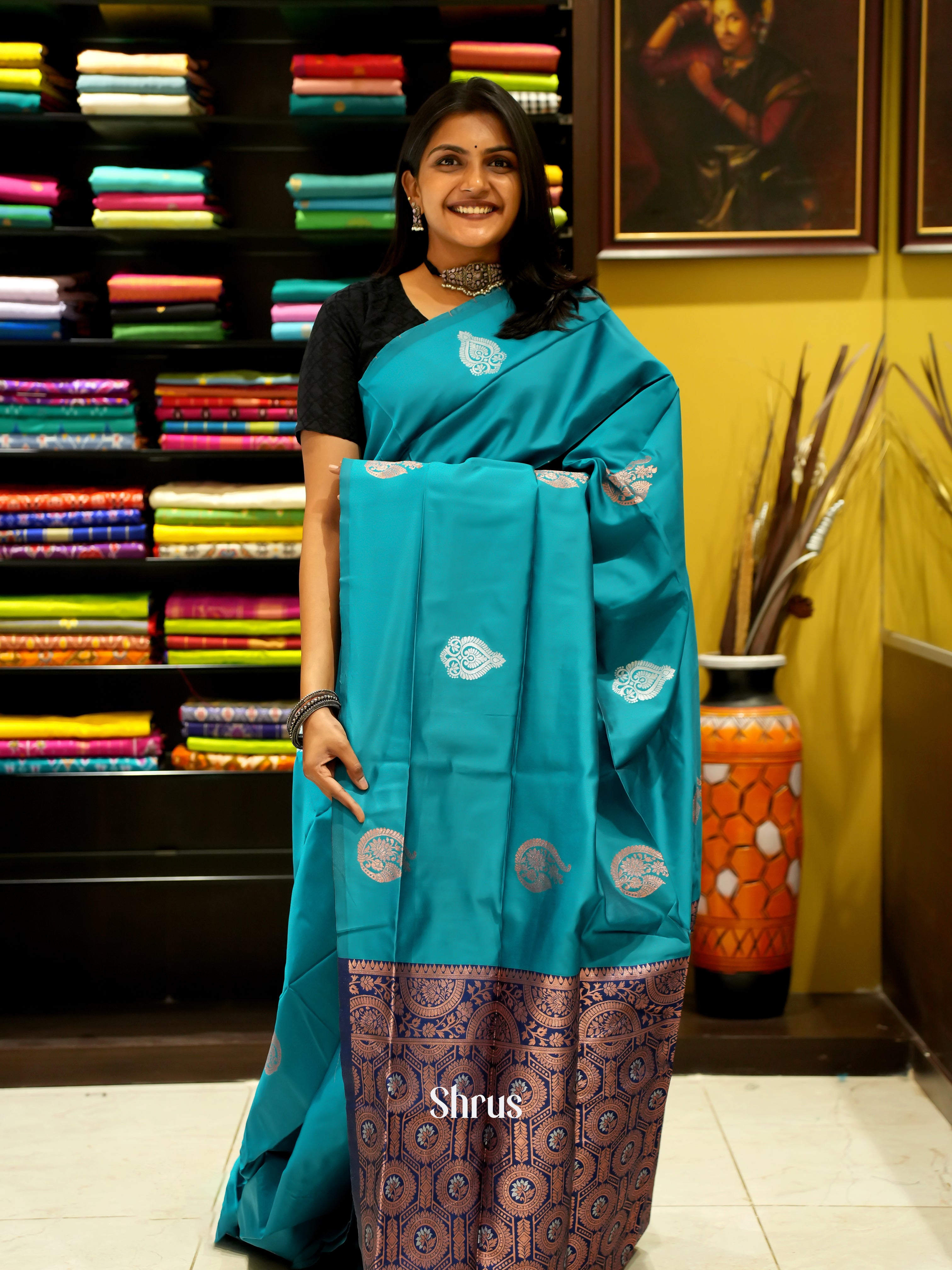 Green And Blue-Semi Soft silk saree