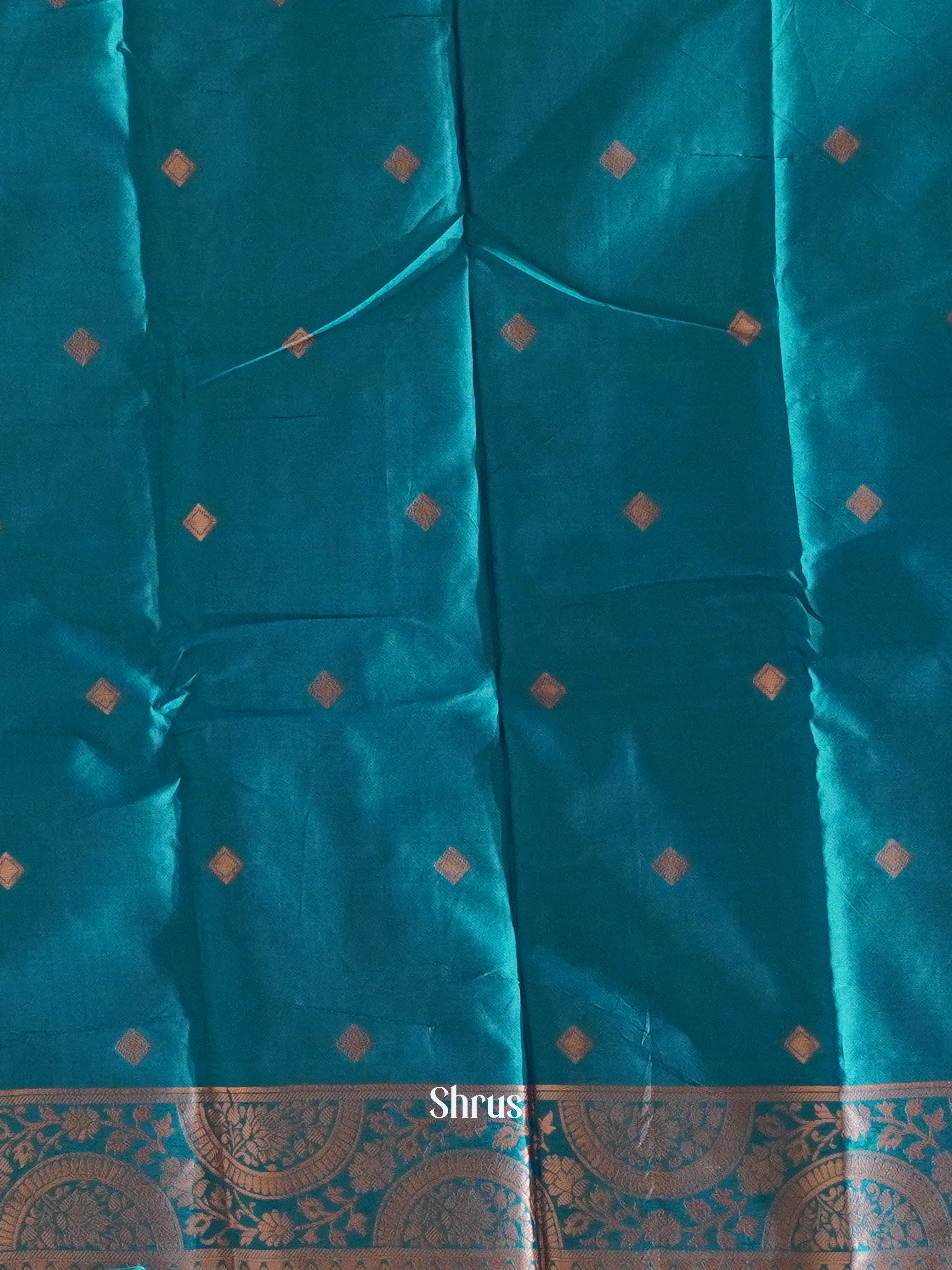 Blue And Peacock Green-Semi soft Silk saree