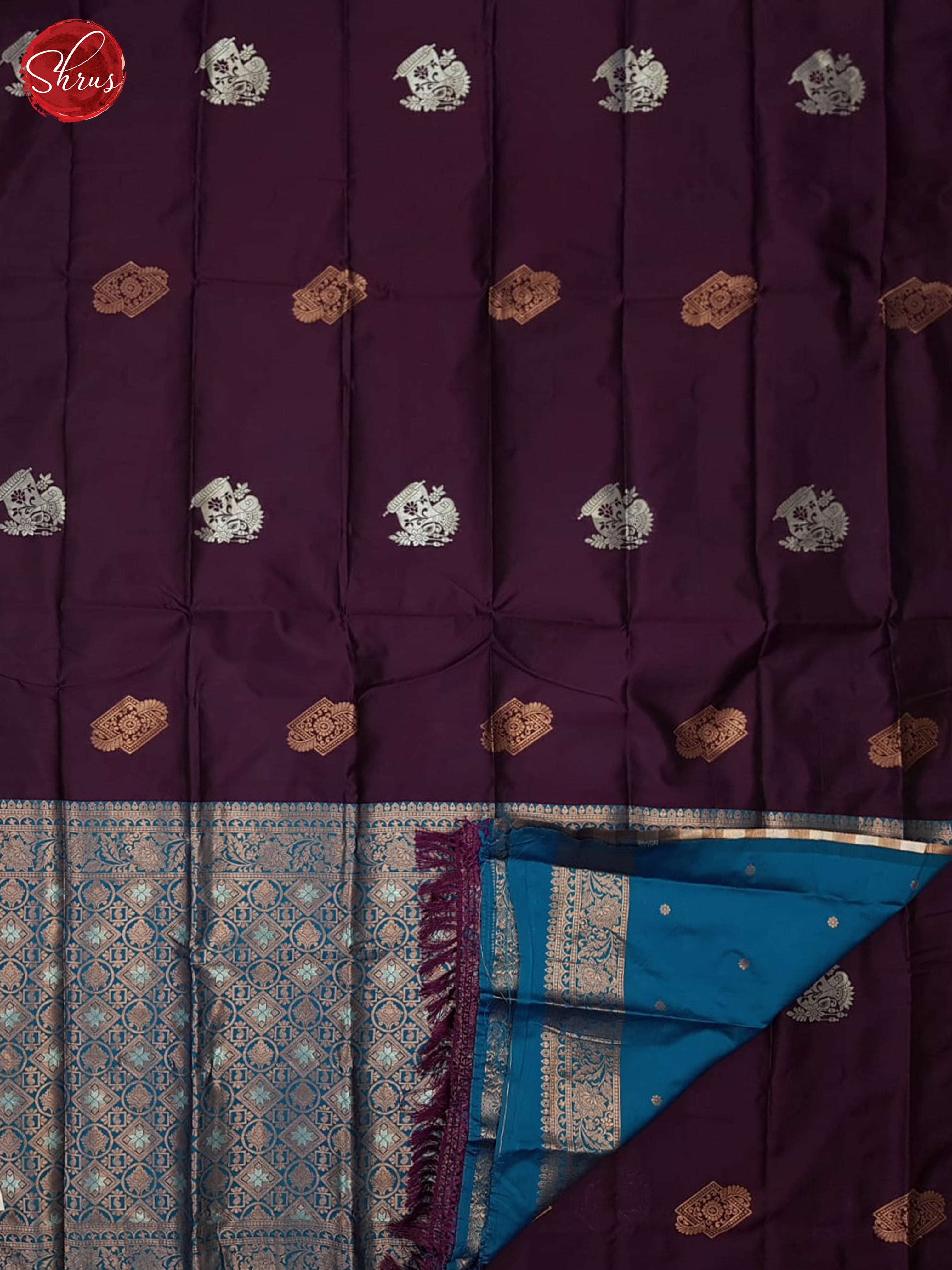Wine And Blue-semi soft silk saree - Shop on ShrusEternity.com