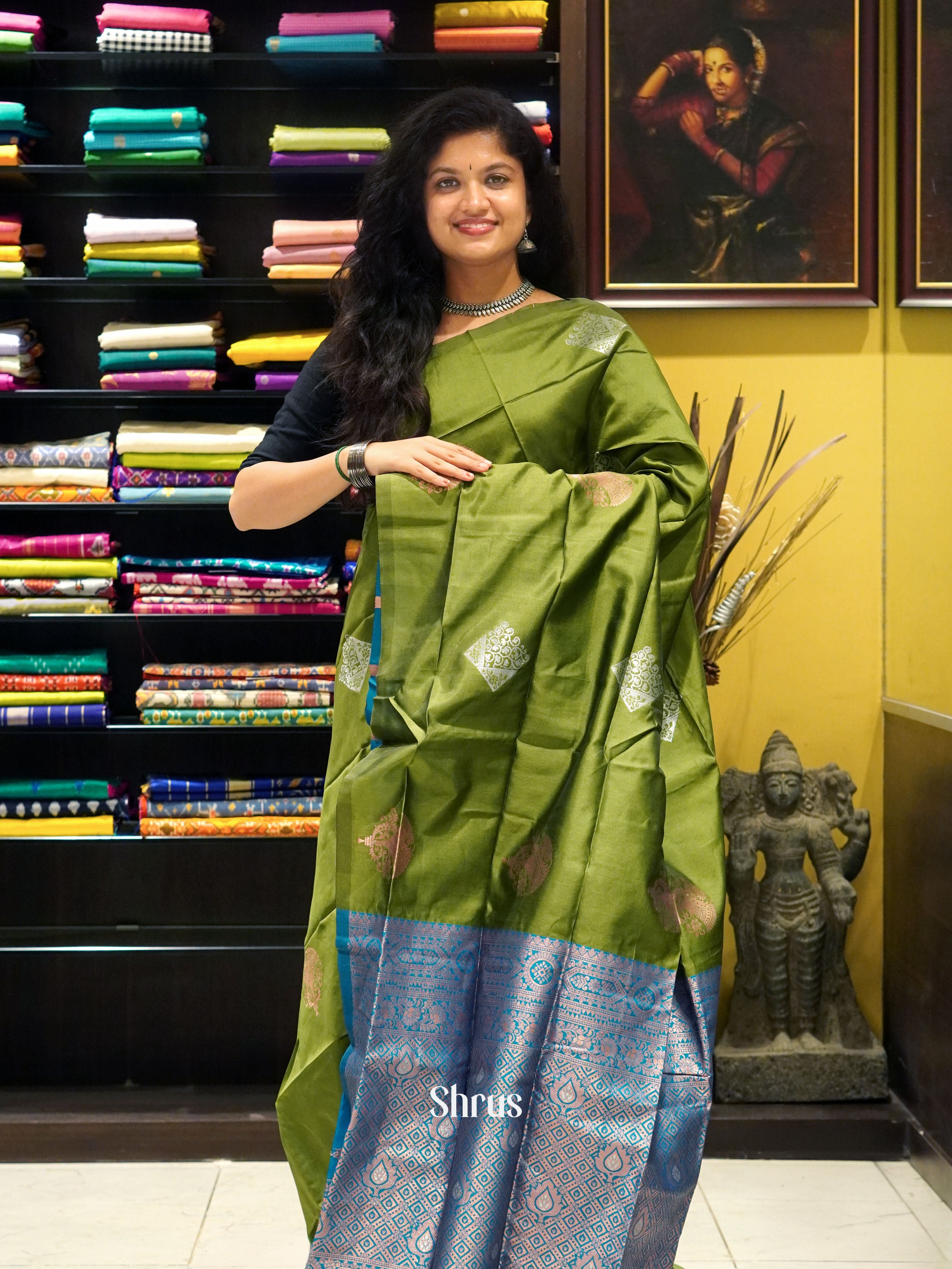 Green And Blue-semi soft silk saree